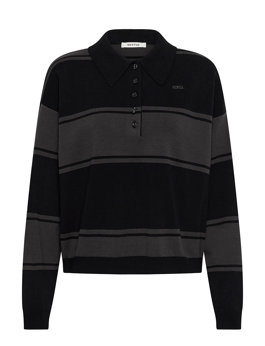 Gestuz - GZsilda polo pullover - kampsunid - black/raven striped - 0