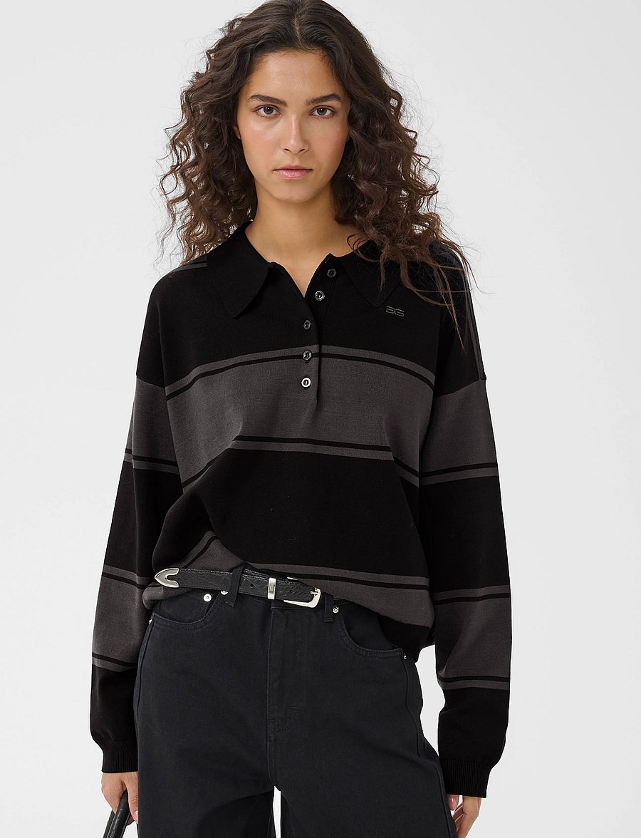 Gestuz - GZsilda polo pullover - kampsunid - black/raven striped - 2