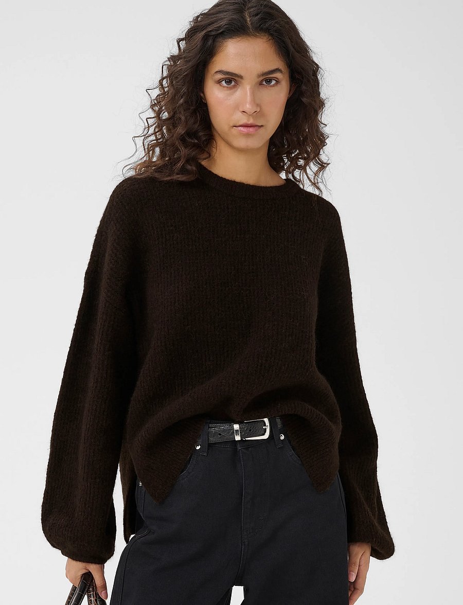Gestuz - GZalpha slit pullover - stickade tröjor - ganache melange - 2