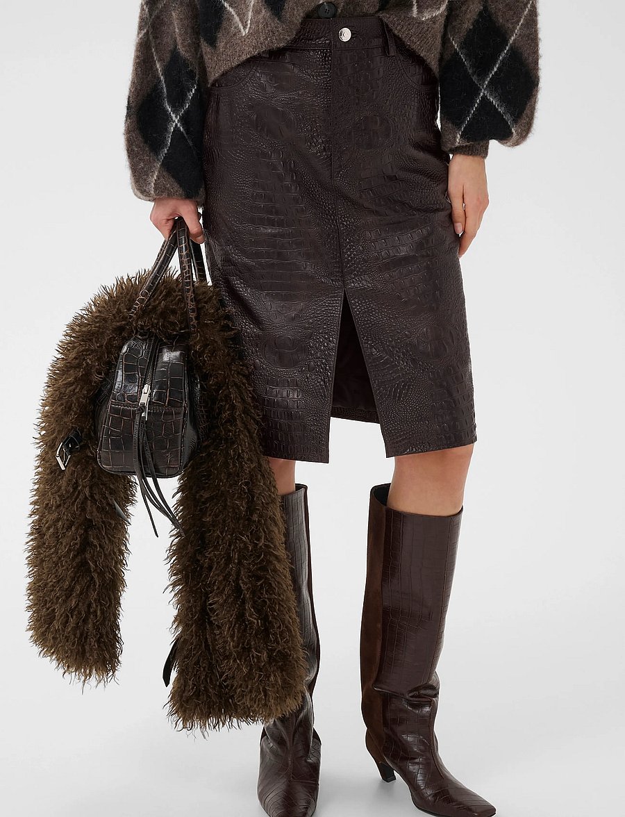 Gestuz - GZtori midi skirt - skinnkjolar - ganache croco - 2