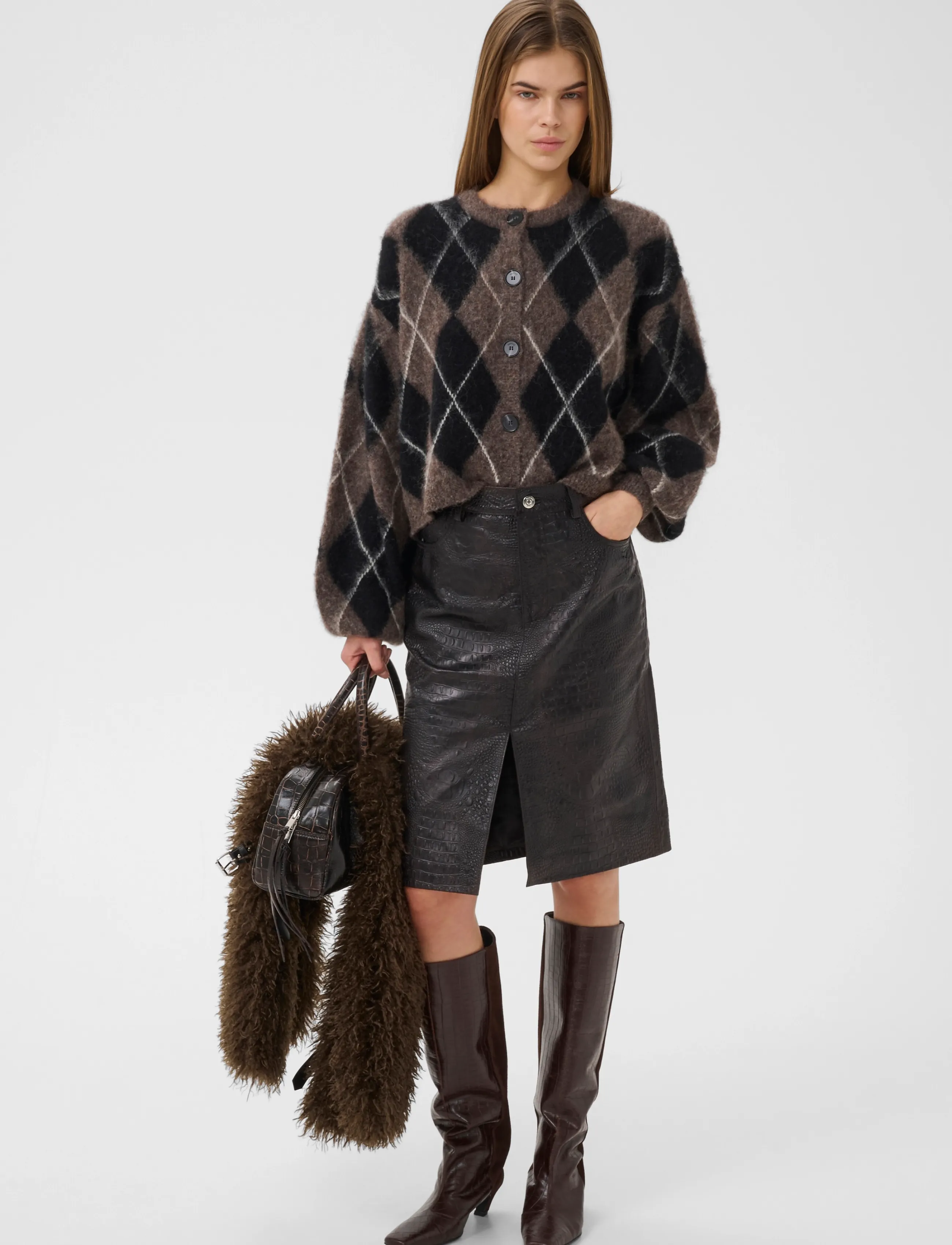 Gestuz - GZtori midi skirt - ganache croco - 3