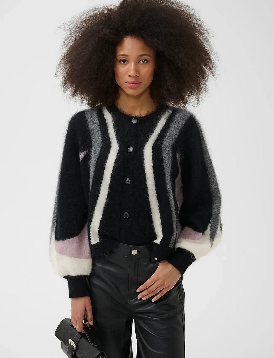 Gestuz - GZdebbie multi cardigan - cardigans - black/off white/grey/quail - 2