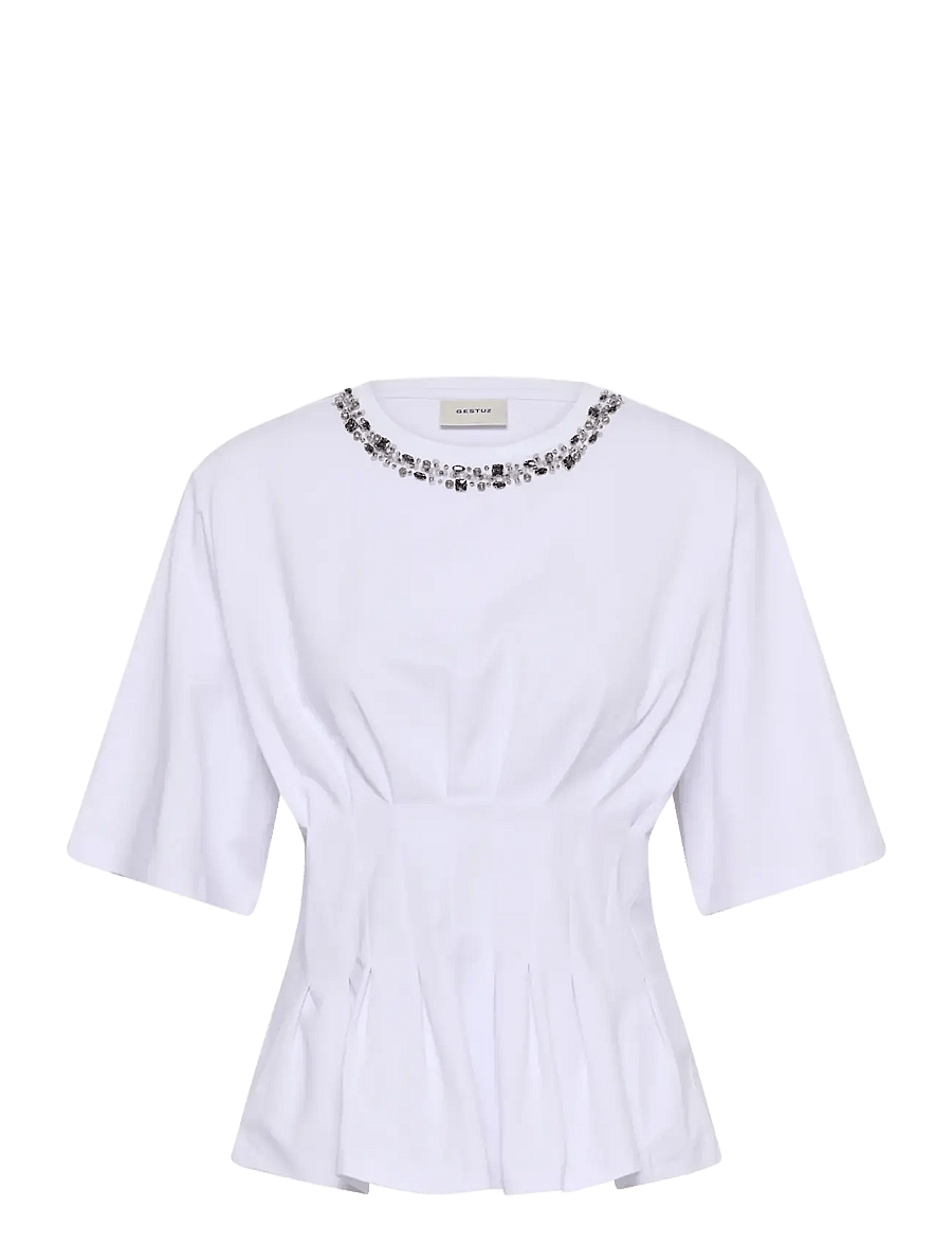 Gestuz - GZinez deco tee - t-shirts - bright white - 0