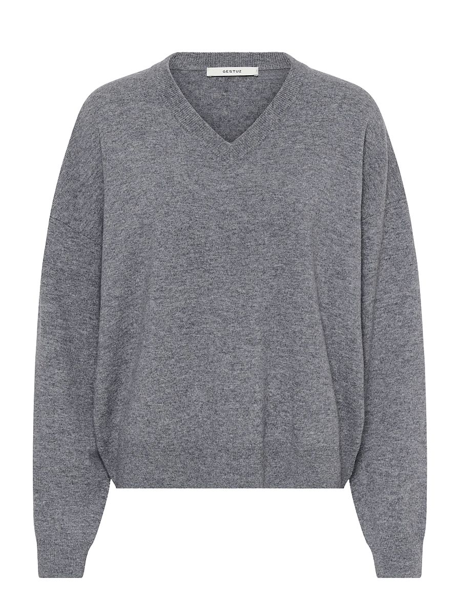 Gestuz - GZmanzi V pullover - stickade tröjor - concrete mÉlange - 0