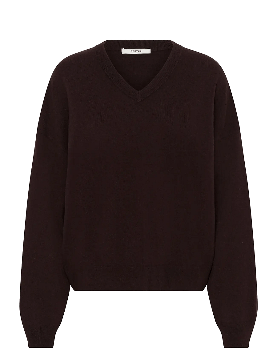 Gestuz - GZmanzi V pullover - stickade tröjor - ganache - 0