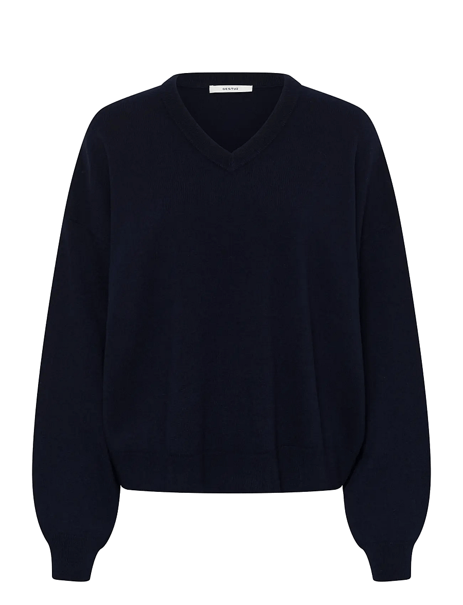 Gestuz - GZmanzi V pullover - stickade tröjor - sky captain - 0