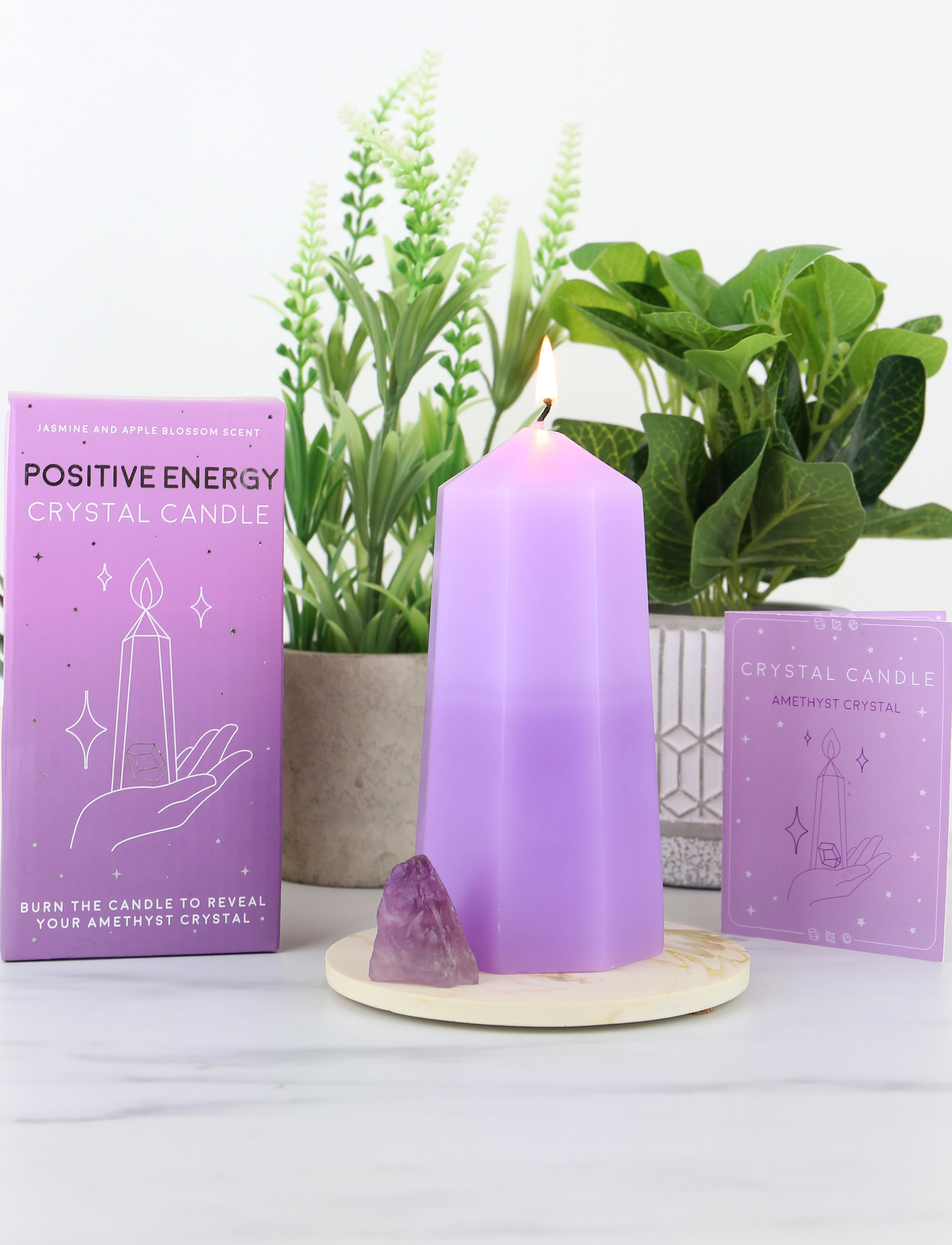 Gift Republic Crystal Candle Positivity, 16X8X8 cm, Candles, Lila - Pillar Homeware