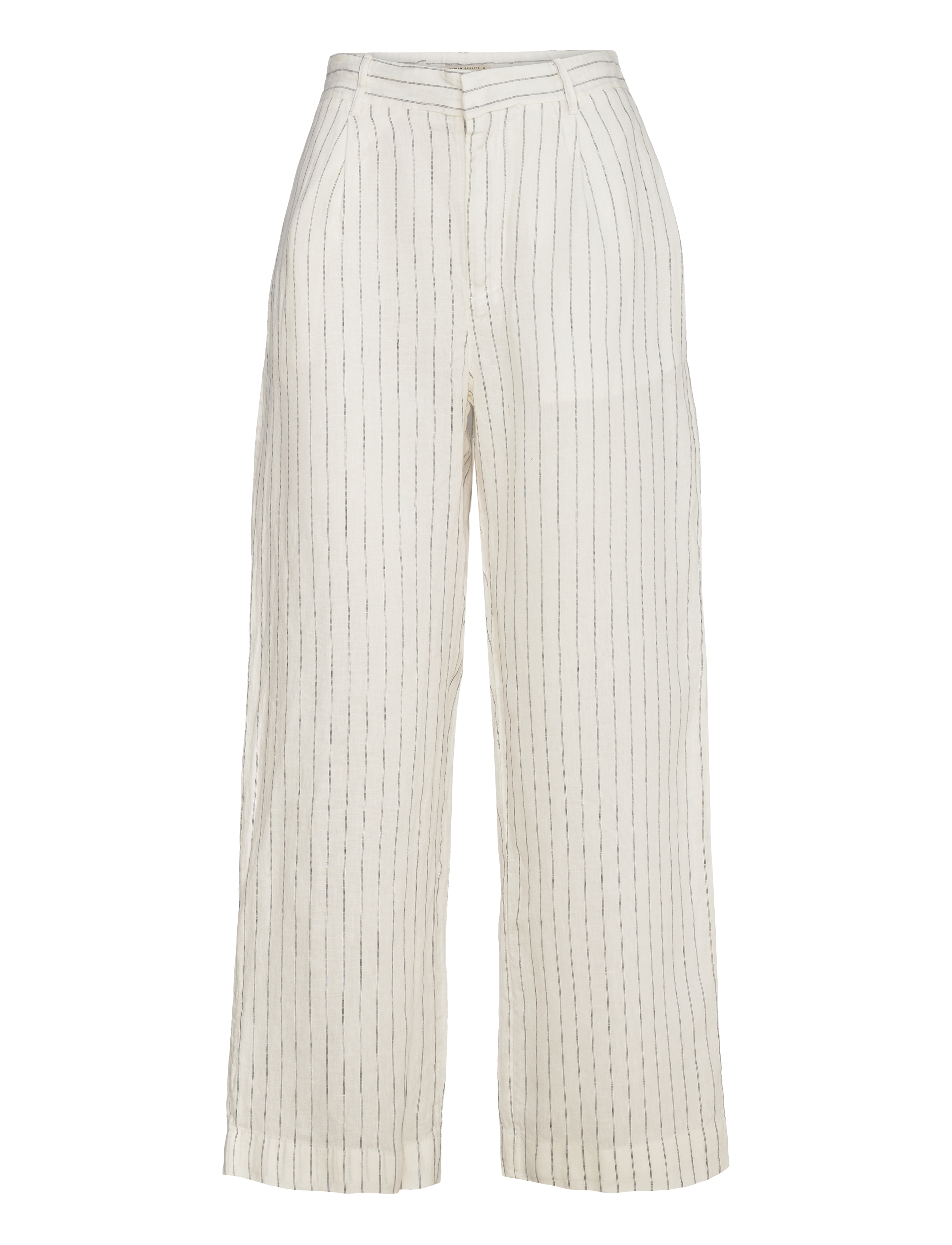 Gina Tricot Linen trousers - Transitional Layering - OFFWH/STRIPE (1001) / cream