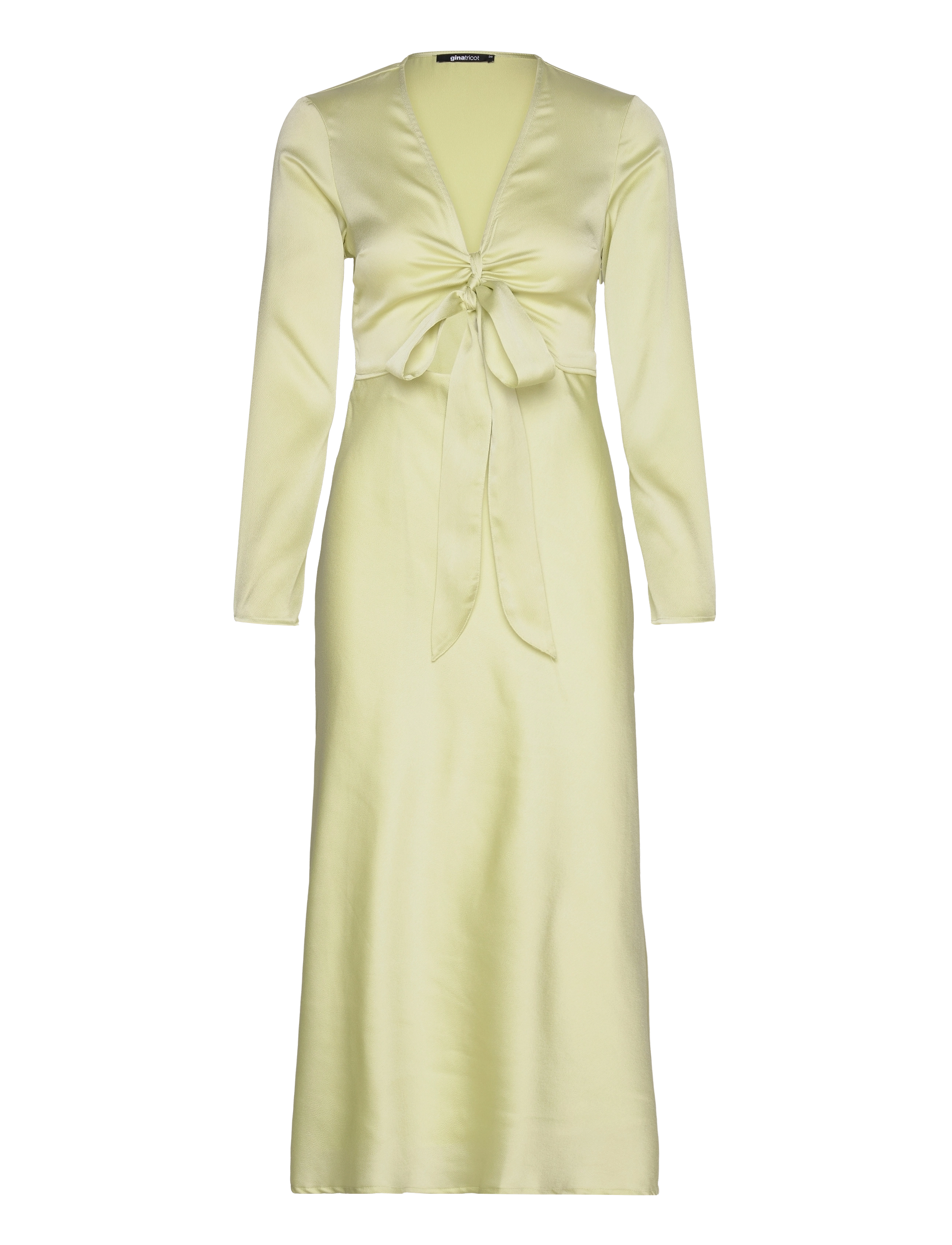 Gina Tricot Tie Front Satin Midi Dress, 34, Yellow, Kjoler > Knælange Og Midi, Dame