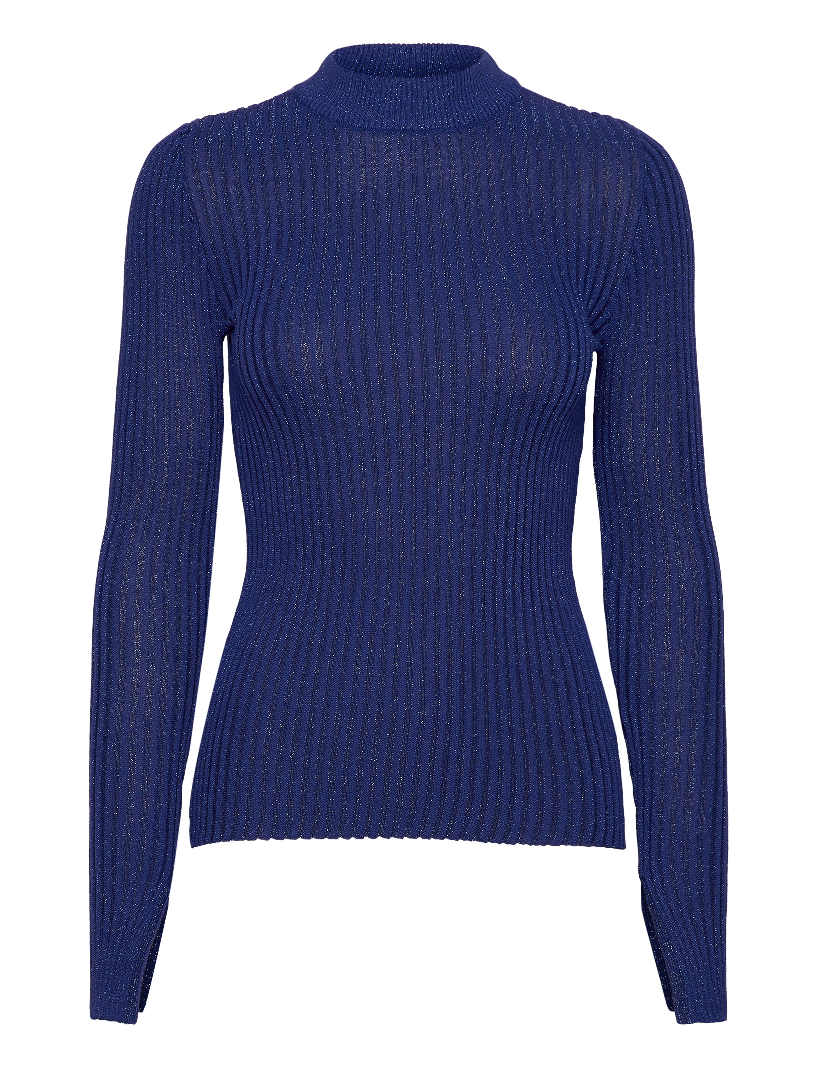 Gina Tricot Knitted Lurex Top, Kvinder, Ribstrikket Højhalset Lurex Top, Blå, Str: XXS