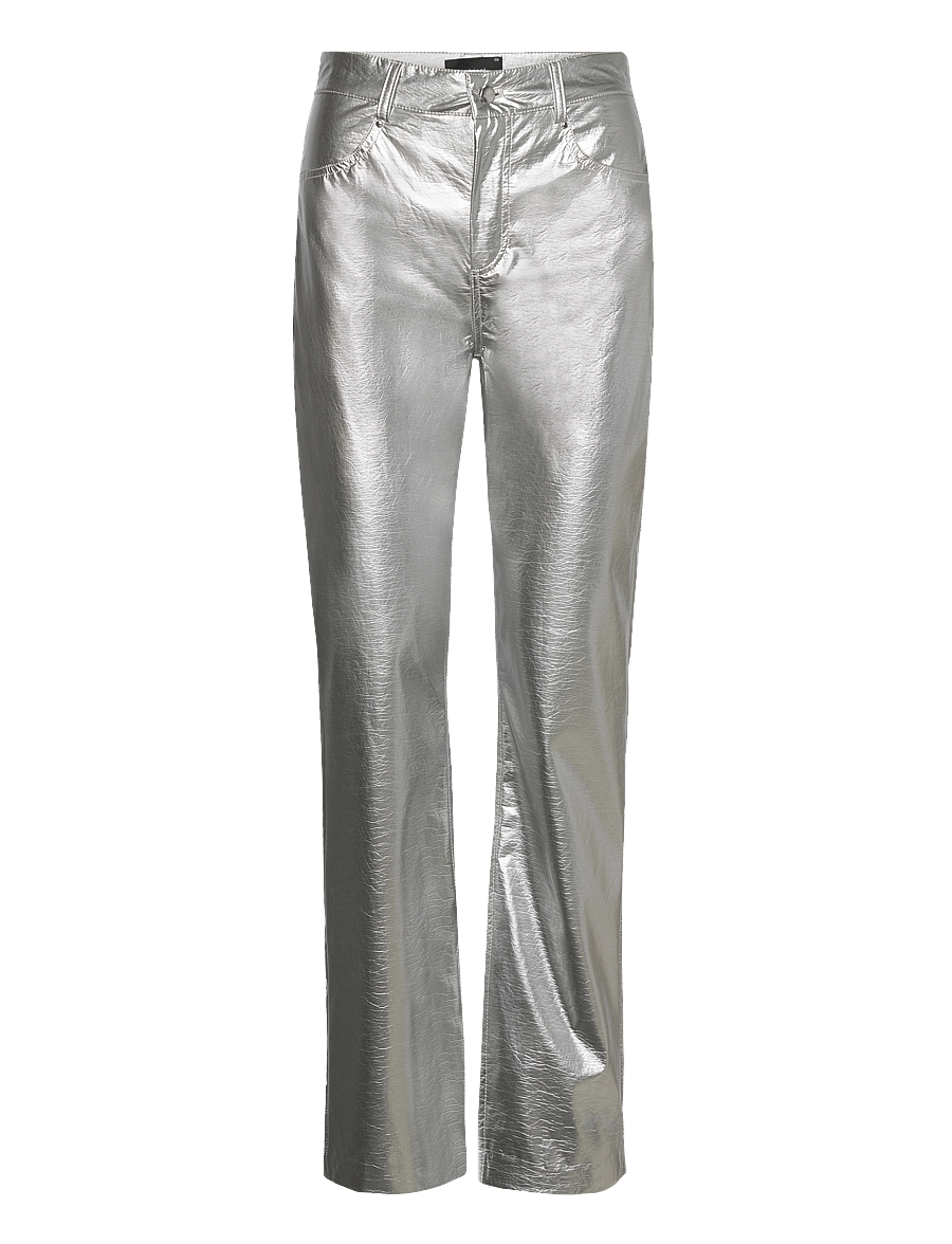 Gina Tricot - Silver pu trousers - alt laiad püksid - silver - 0