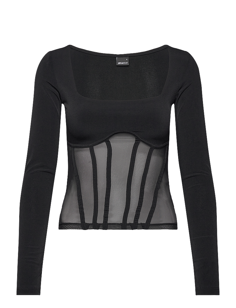 Gina Tricot - Mesh details top - pikkade varrukatega pluusid - black (9000) - 0
