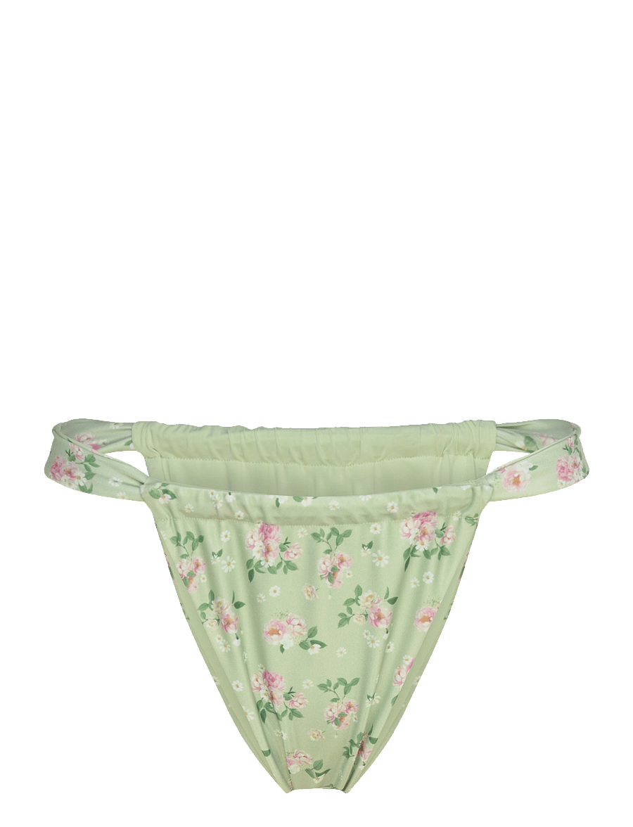 Gina Tricot - Gathered bikini tanga - bikini-slips - green flower (6541) - 0