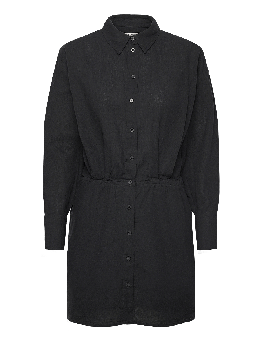 Gina Tricot - Linen blend shirt dress - skjortekjoler - black (9000) - 0