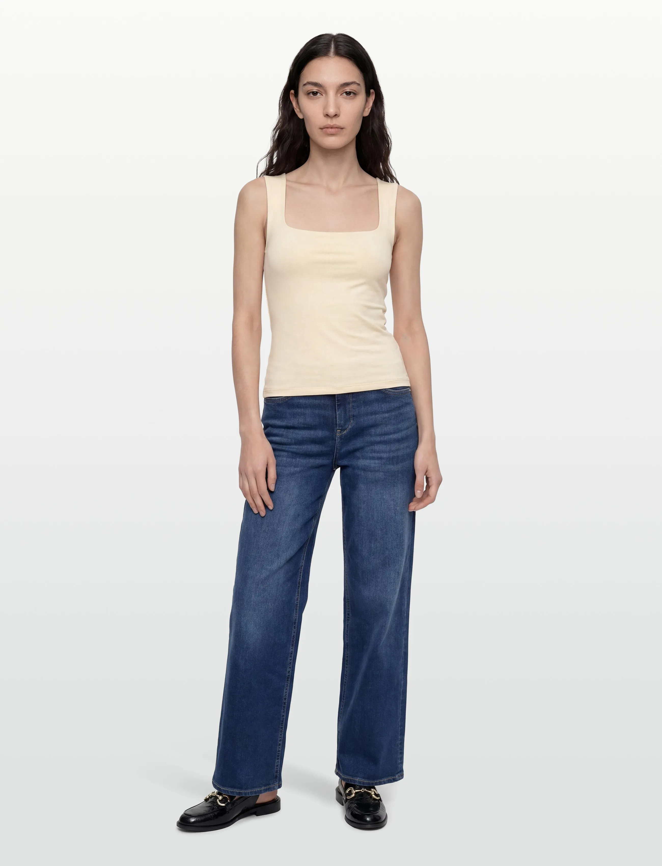 Gina Tricot Square Neck Tank Top, Kvinder, Firkantet Hals Tanktop, Cream, Str: XXS
