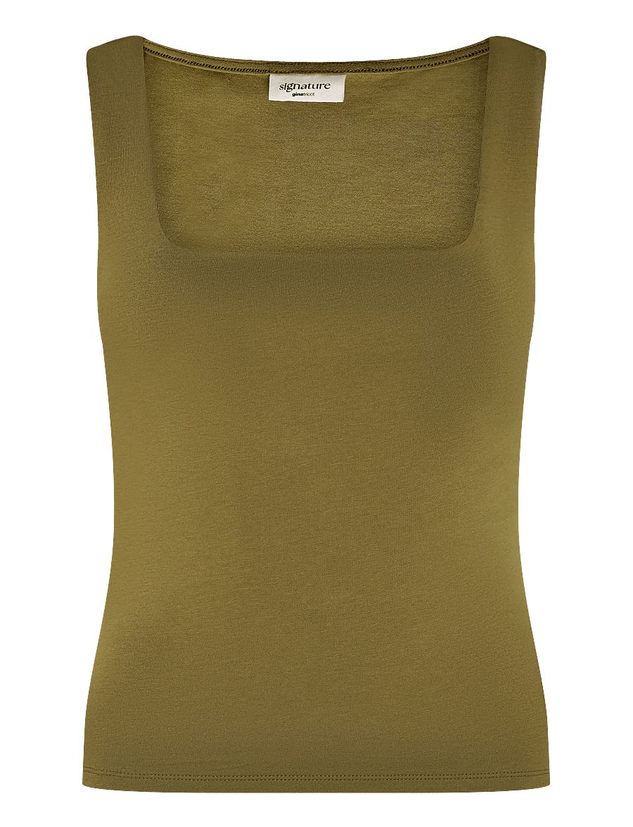 Gina Tricot - Square neck tank top - linnen - fir green - 1