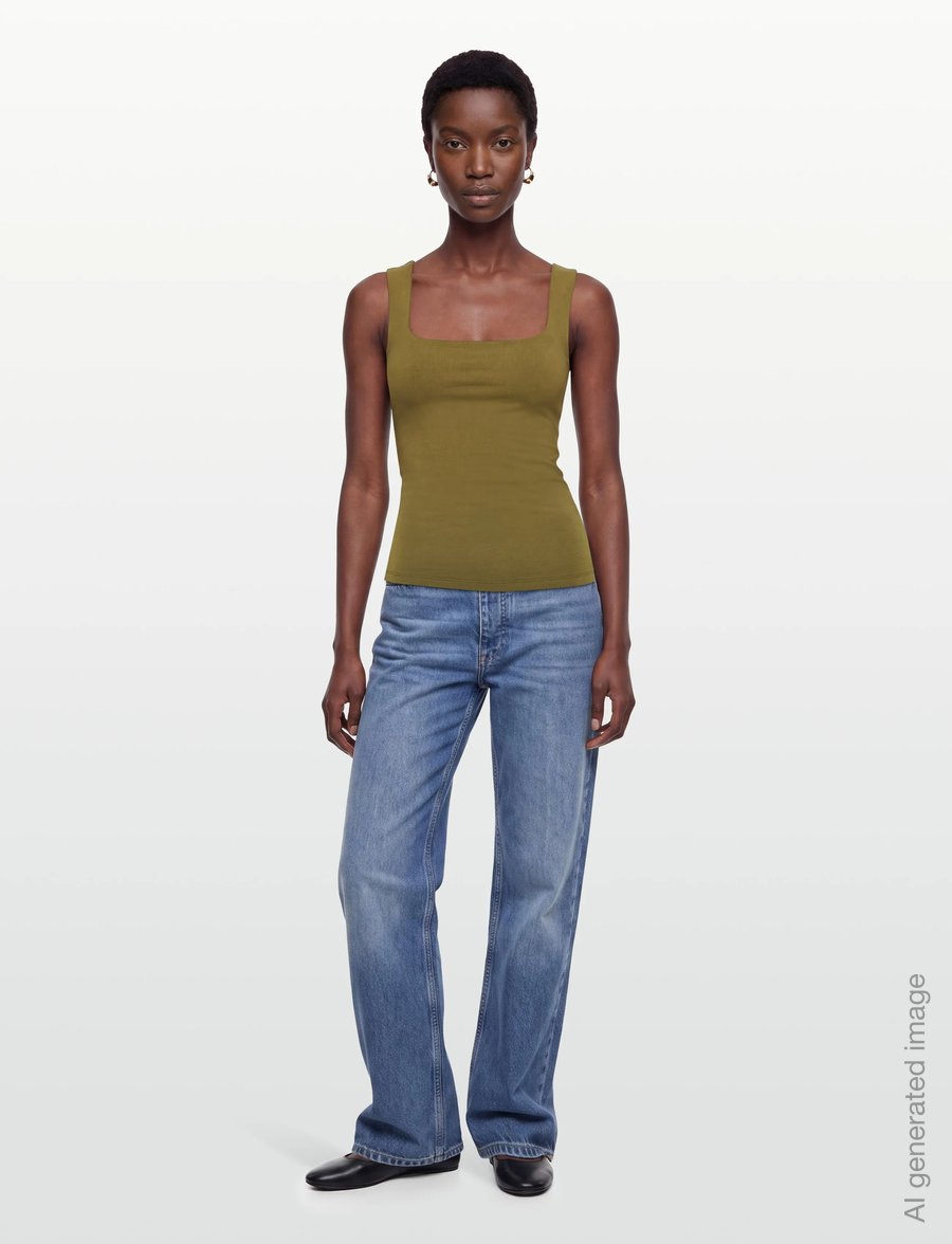 Gina Tricot - Square neck tank top - linnen - fir green - 0