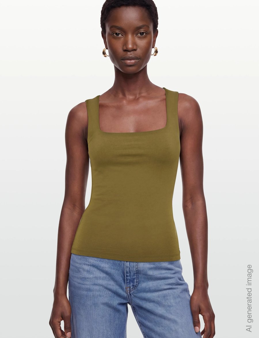 Gina Tricot - Square neck tank top - linnen - fir green - 3