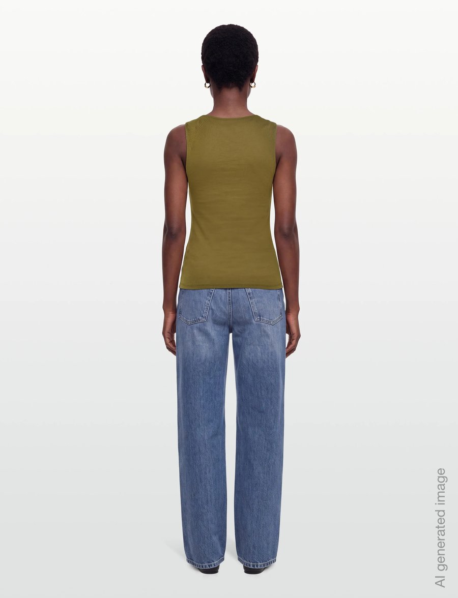 Gina Tricot - Square neck tank top - linnen - fir green - 4