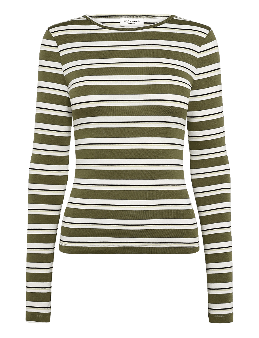 Gina Tricot - Tight fit long sleeve top - langærmede toppe - green stripe (6982) - 1