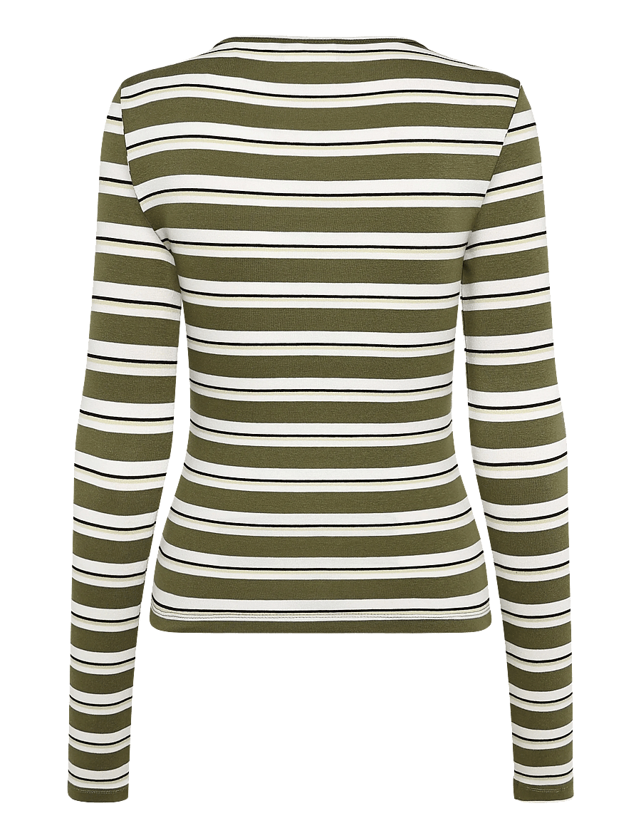 Gina Tricot - Tight fit long sleeve top - langærmede toppe - green stripe (6982) - 2