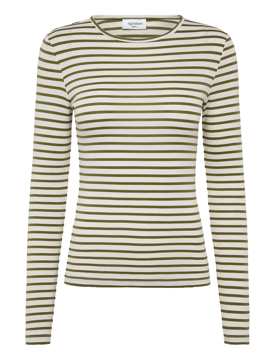Gina Tricot - Tight fit long sleeve top - långärmade toppar - white/green stripe - 0