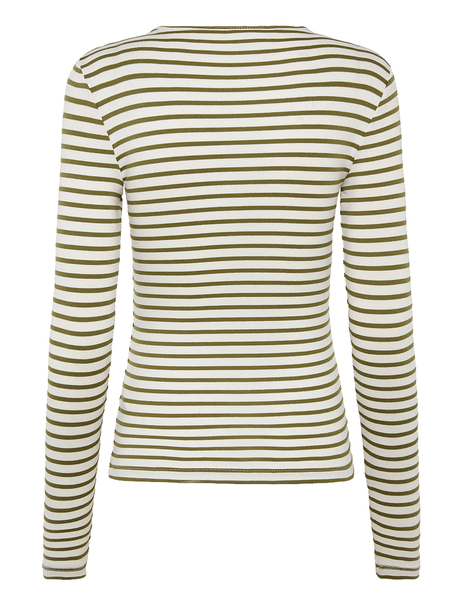 Gina Tricot - Tight fit long sleeve top - långärmade toppar - white/green stripe - 1