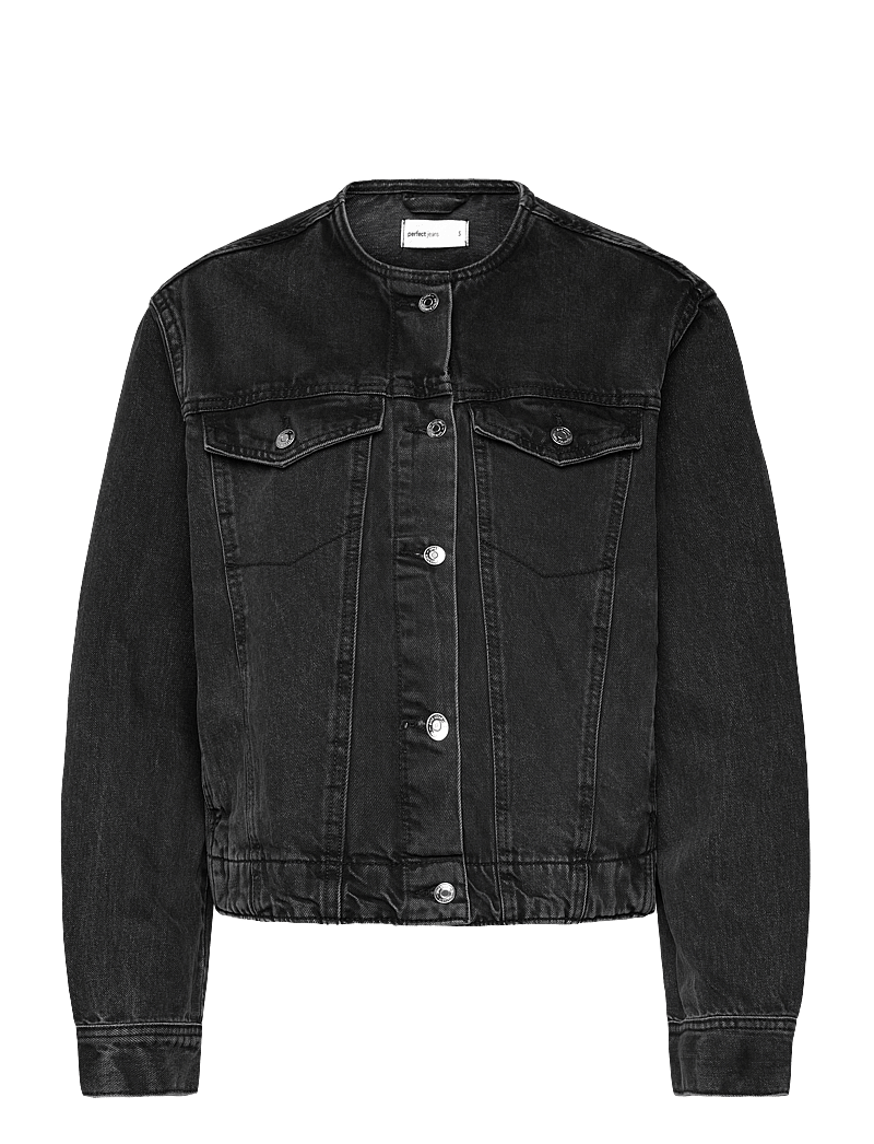Gina Tricot - Collarless denim jacket - jeansjacken - offblack - 0