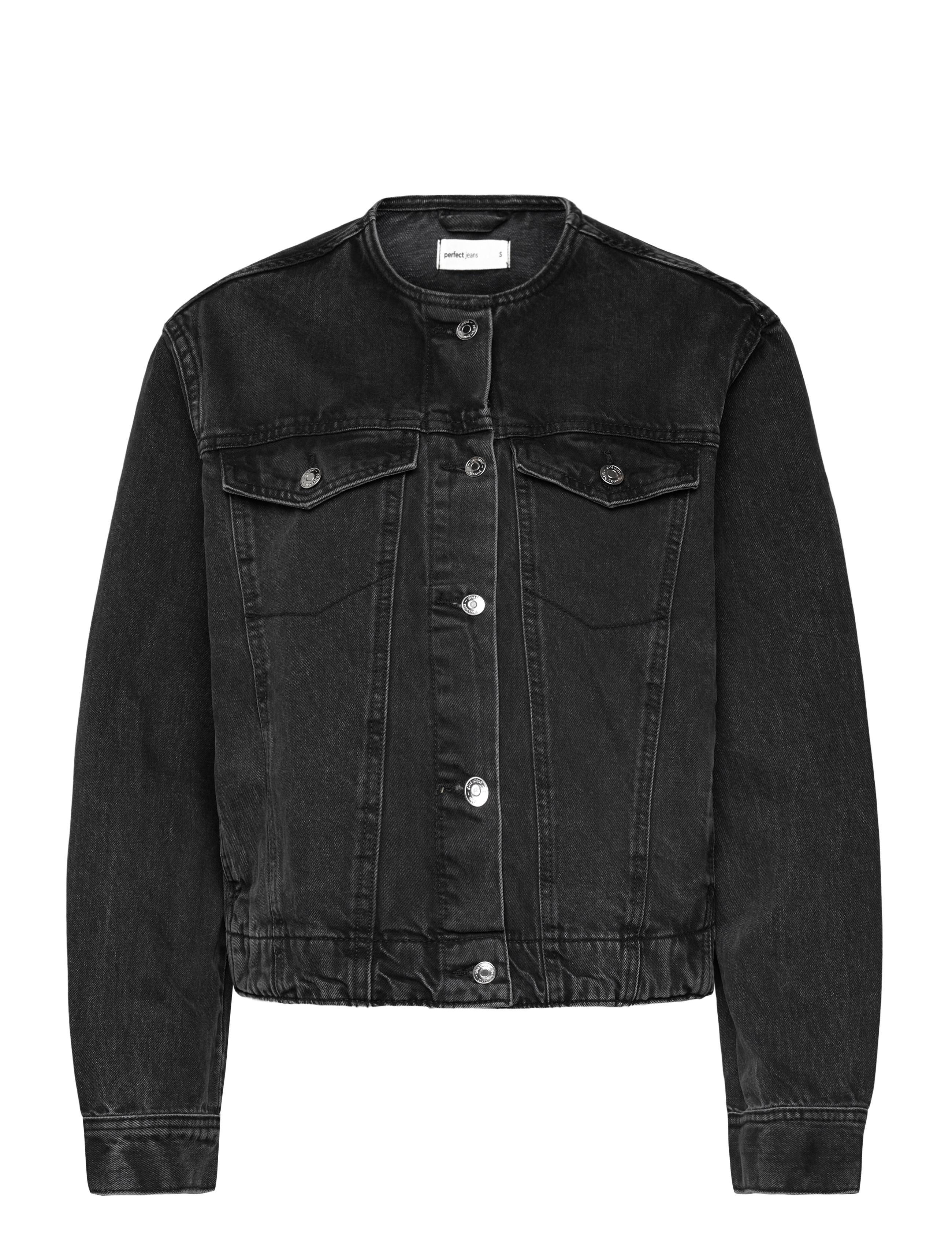 Gina Tricot Collarless denim jacket - Transitional Layering - OFFBLACK / black