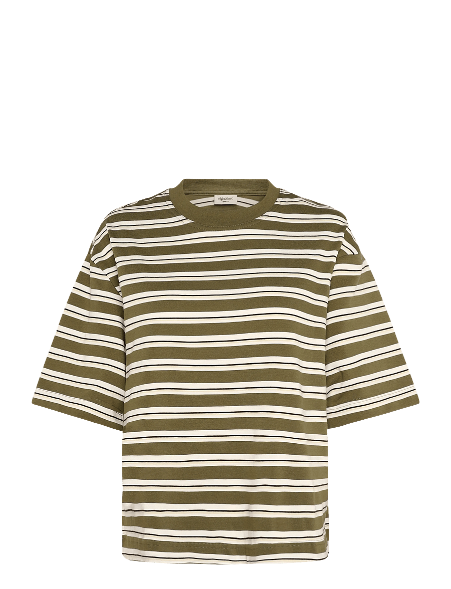 Gina Tricot - Perfect boxy tee - t-shirts - green stripe (6982) - 0