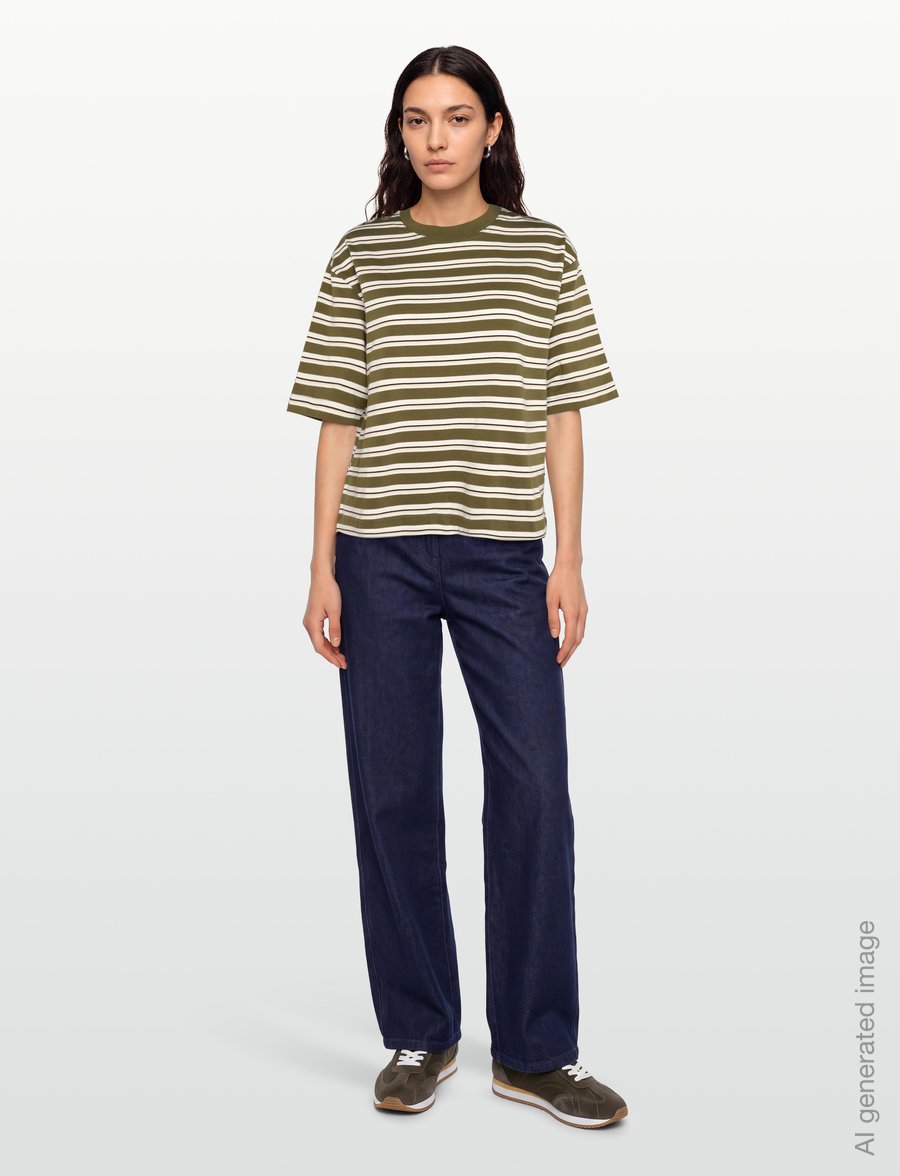 Gina Tricot - Perfect boxy tee - t-shirts - green stripe (6982) - 0