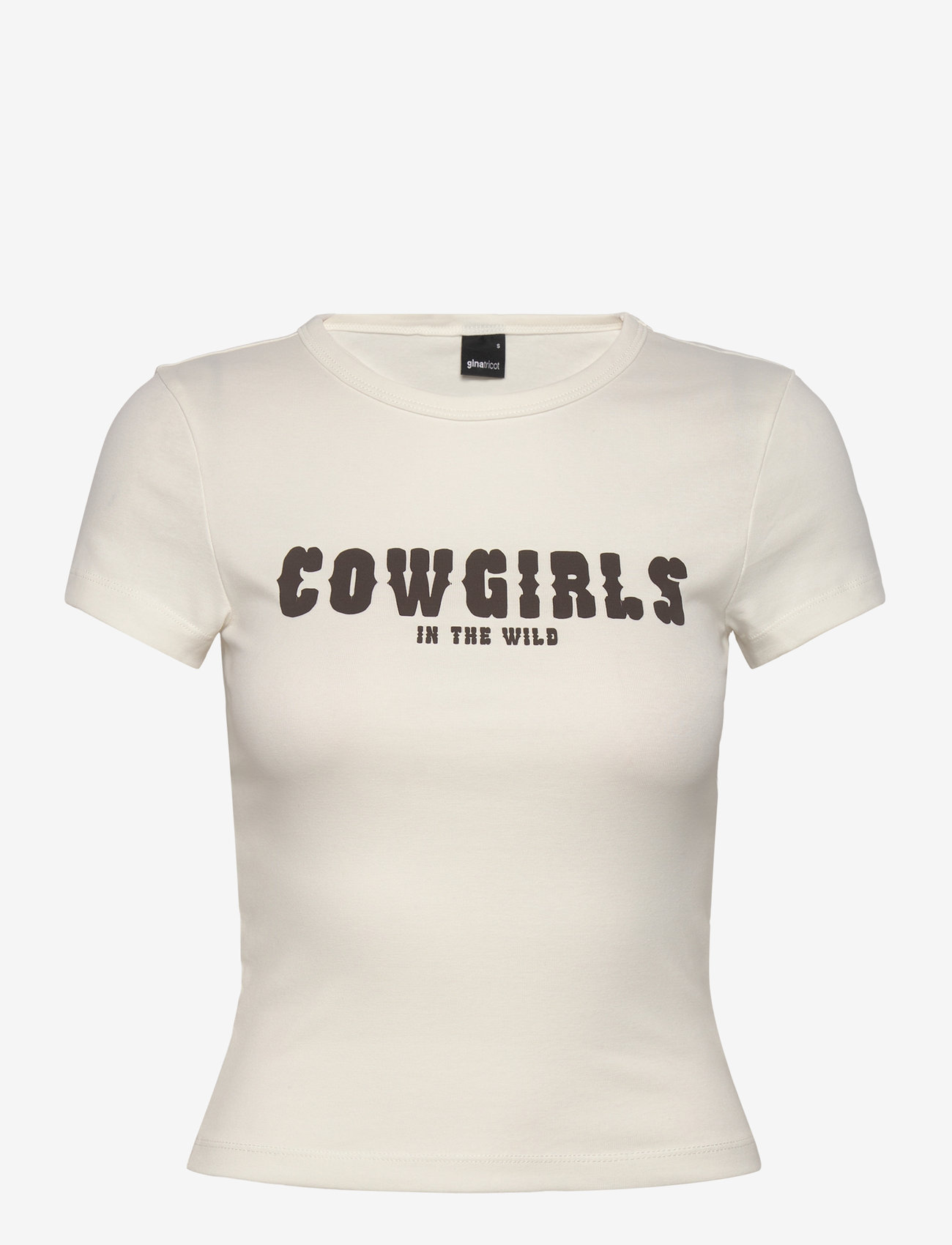 Gina Tricot - Printed tight top - t-shirts - offwhite/brown (1710) - 0