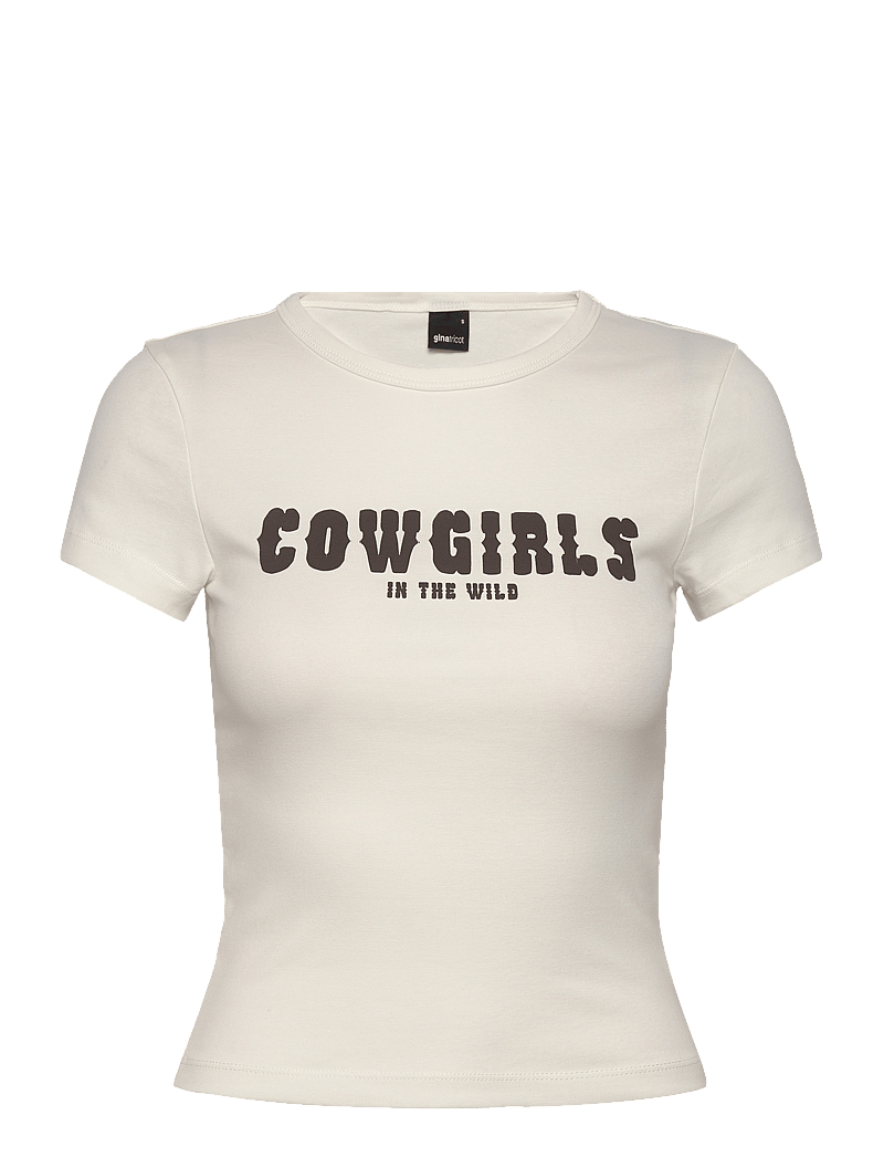 Gina Tricot - Printed tight top - t-shirts - offwhite/brown (1710) - 0