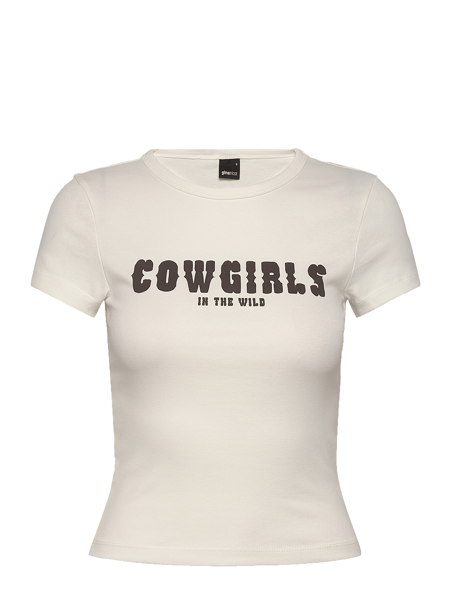 Gina Tricot - Printed tight top - t-shirts - offwhite/brown (1710) - 0