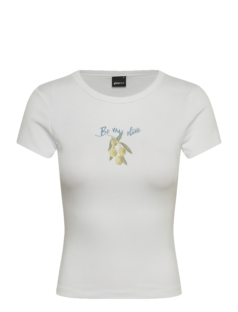 Gina Tricot - Printed tight top - t-shirts - olive branch (6205) - 0
