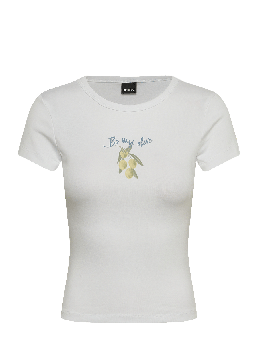 Gina Tricot - Printed tight top - t-shirts - olive branch (6205) - 0