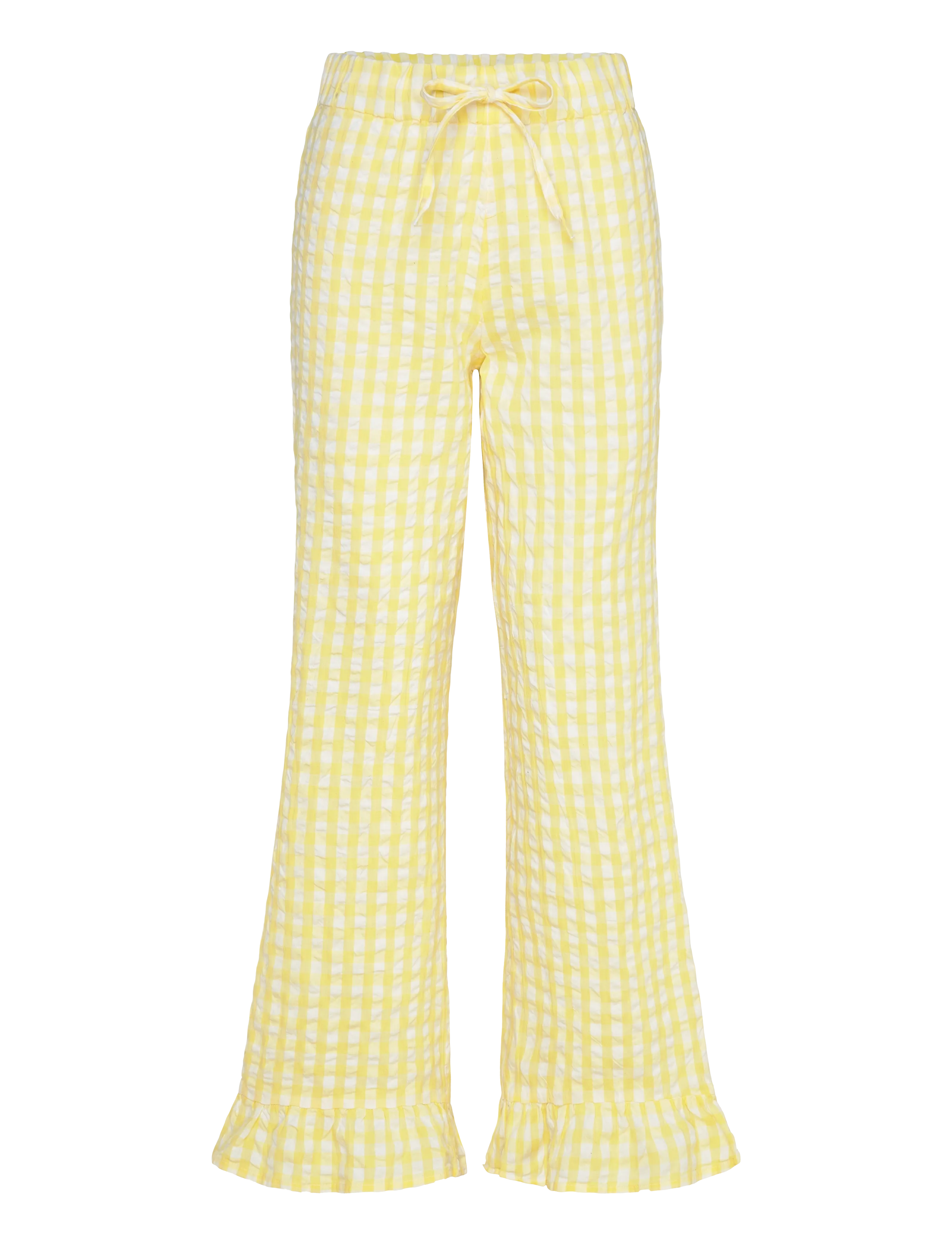Gina Tricot Gingham Seersucker Trousers, Kvinder, Gingham Flæsebukser, Gul, Str: XS