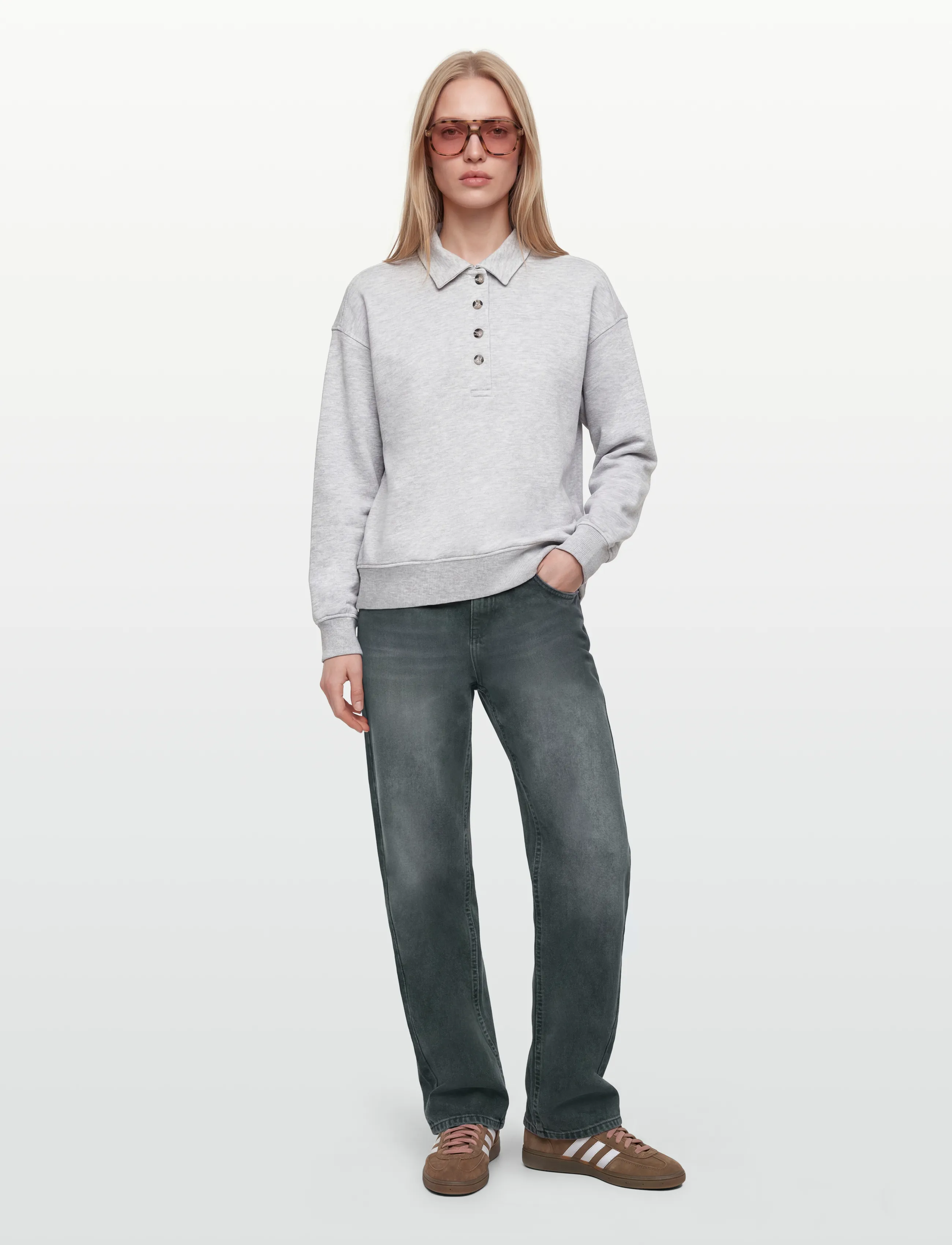 Gina Tricot Collar Sweater, Kvinder, Polo Sweater, Grå, Str: XL