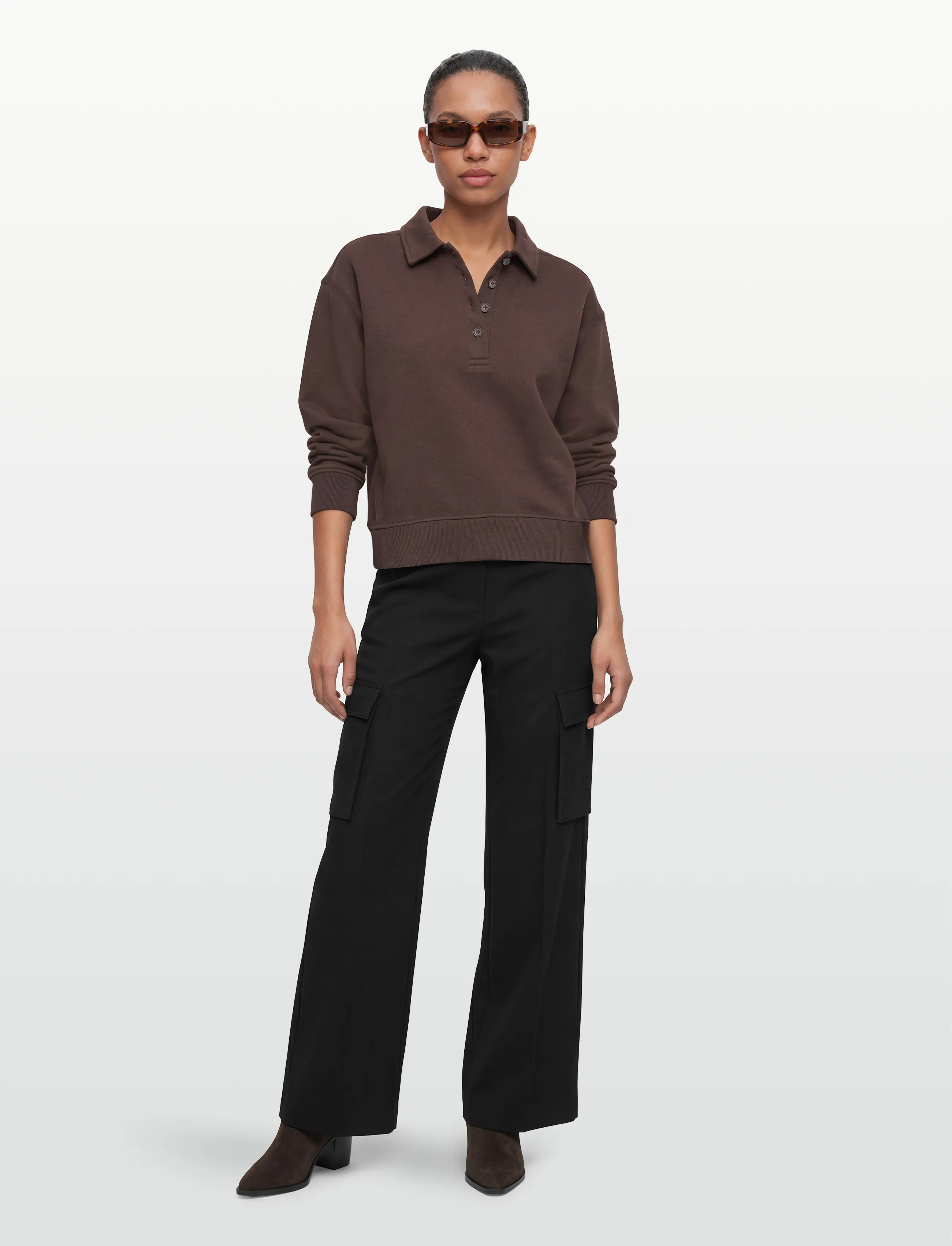 Gina Tricot Collar Sweater, Kvinder, Polo Sweater, Brun, Str: XS
