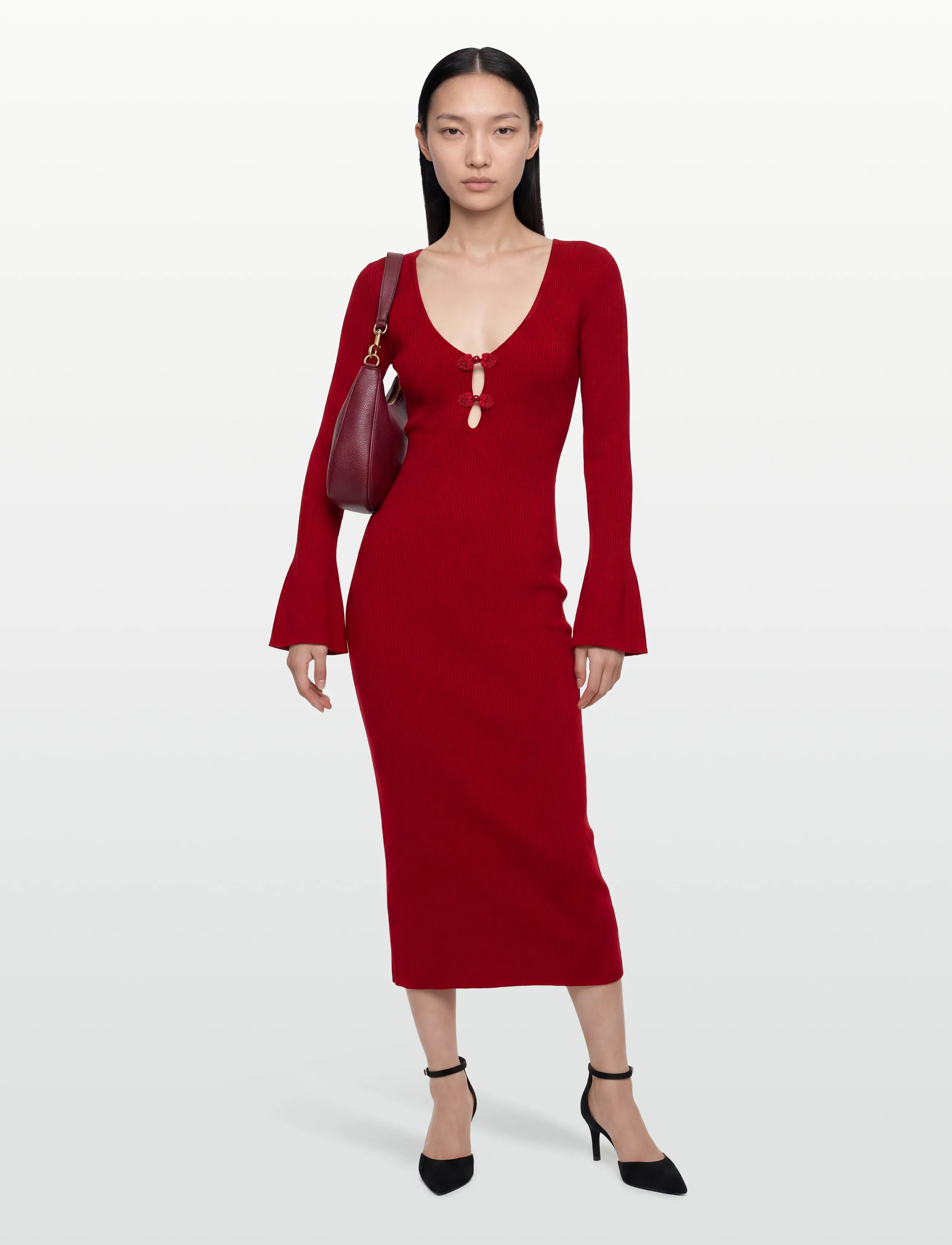 Gina Tricot Knitted Midi Dress, M, Red, Kjoler > Knælange Og Midi, Dame