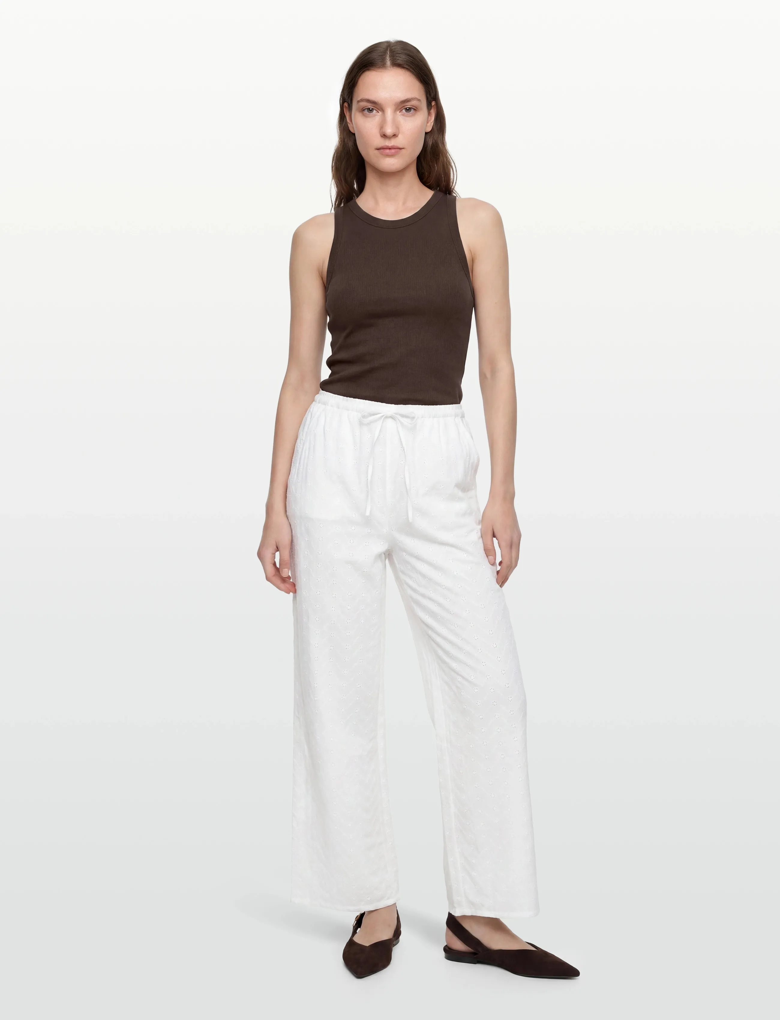 Gina Tricot - Broderie anglaise trousers - bukser med brede ben - white (1000) - 4