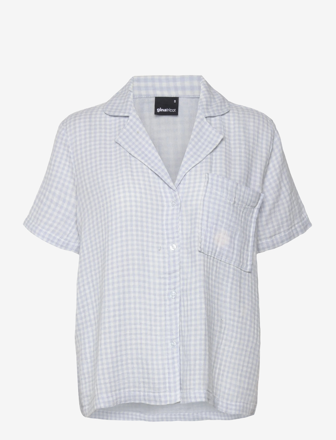 Gina Tricot - Gingham gauze homewear shirt - tops - blue check - 0