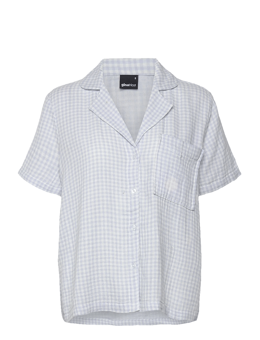 Gina Tricot - Gingham gauze homewear shirt - hauts - blue check - 0