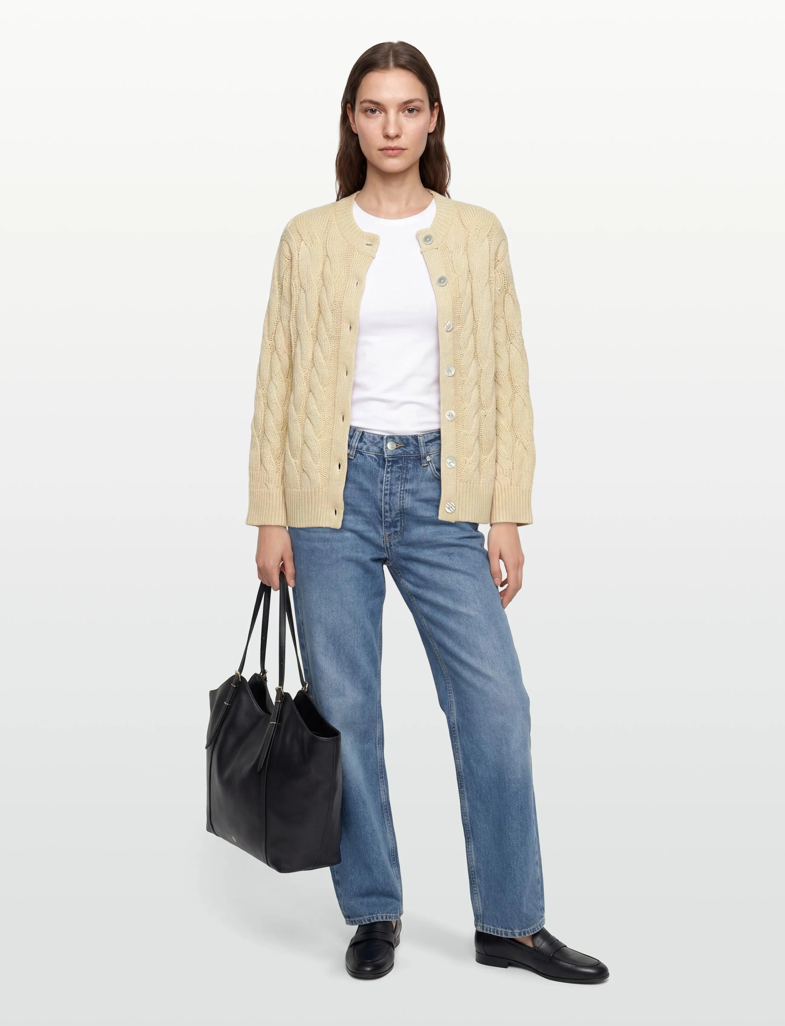 Gina Tricot - Chunky knitted cable cardigan - almond milk (7059) - 0