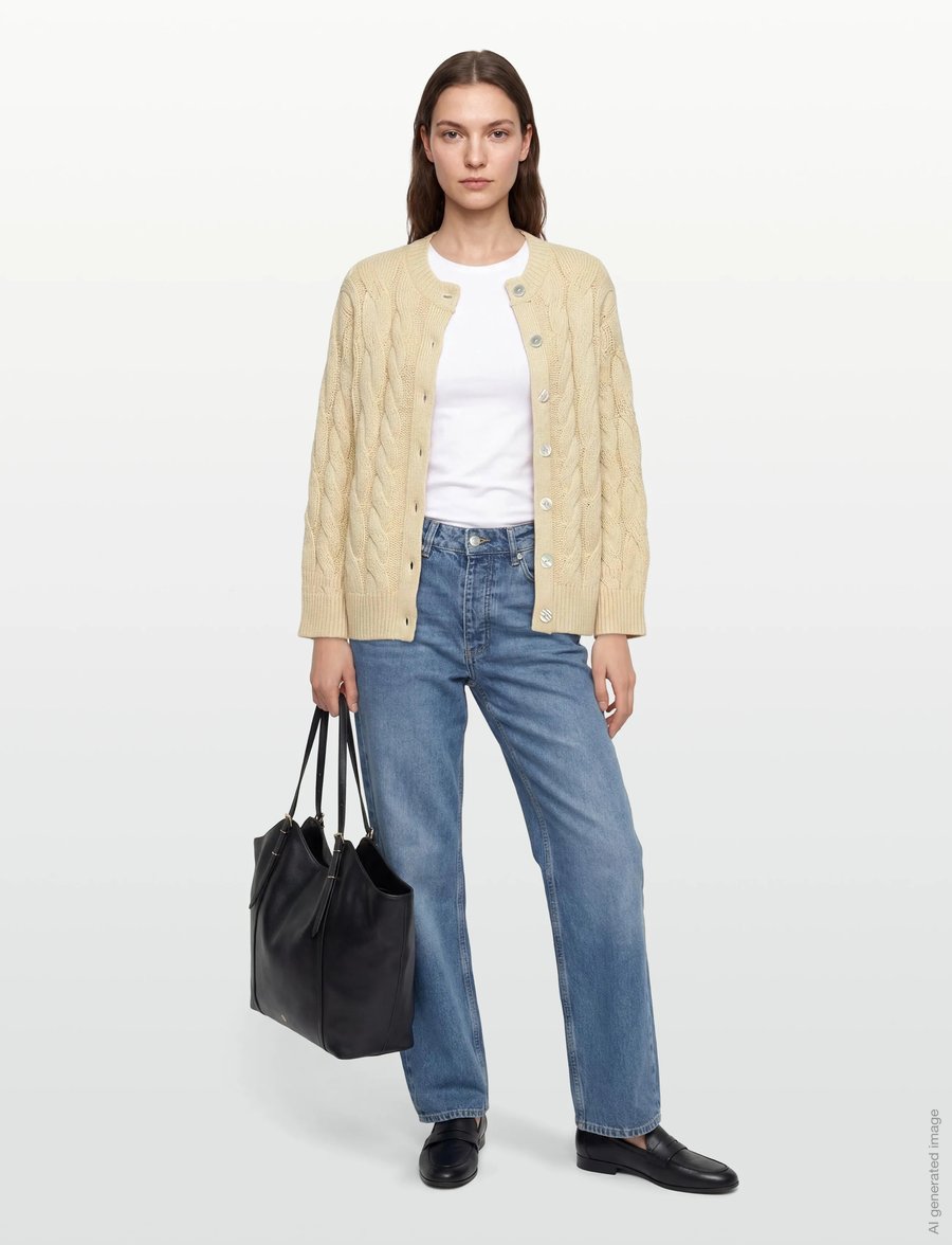 Gina Tricot - Chunky knitted cable cardigan - almond milk (7059) - 0