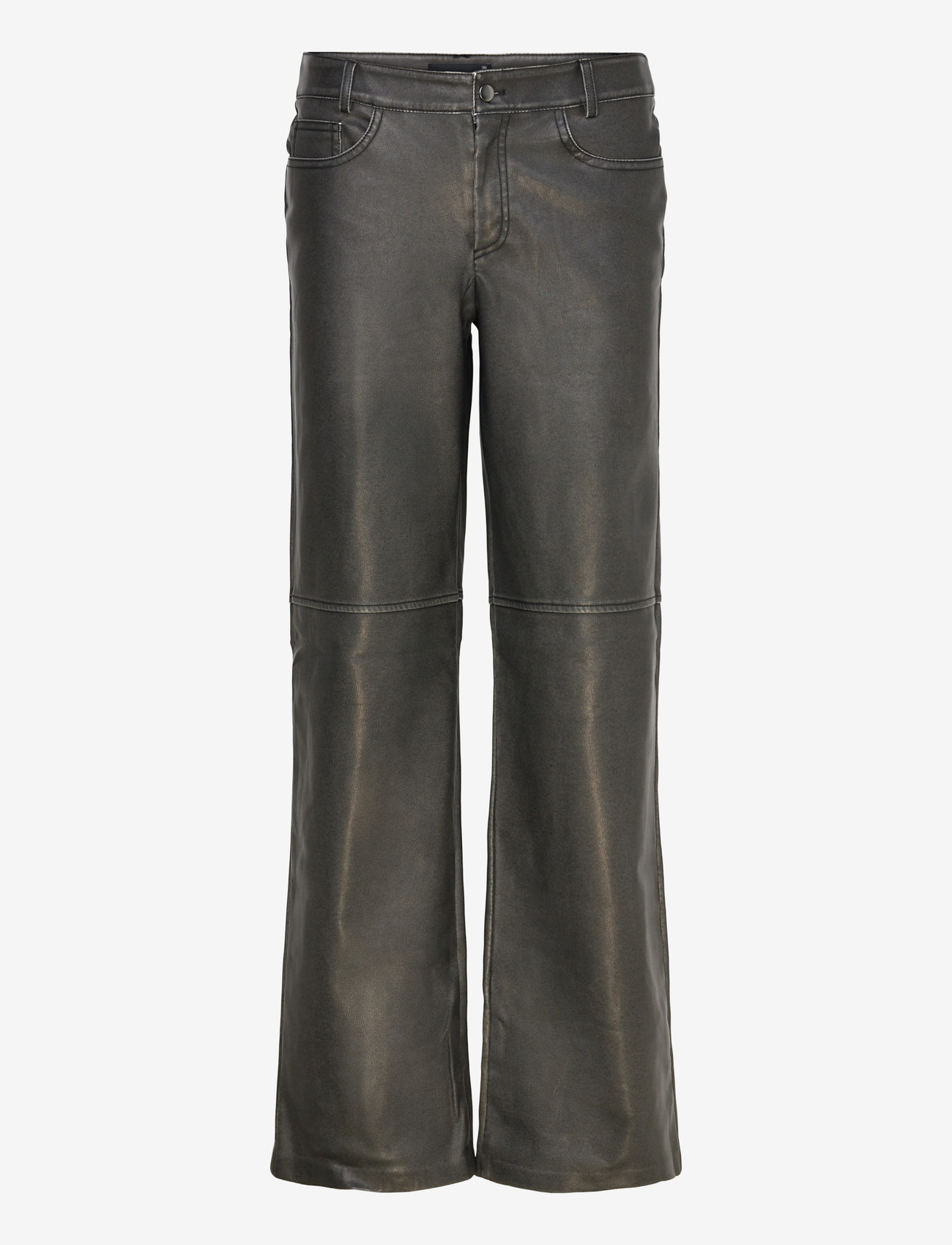 Gina Tricot - Distressed pu trousers - lederhosen - offblack - 0