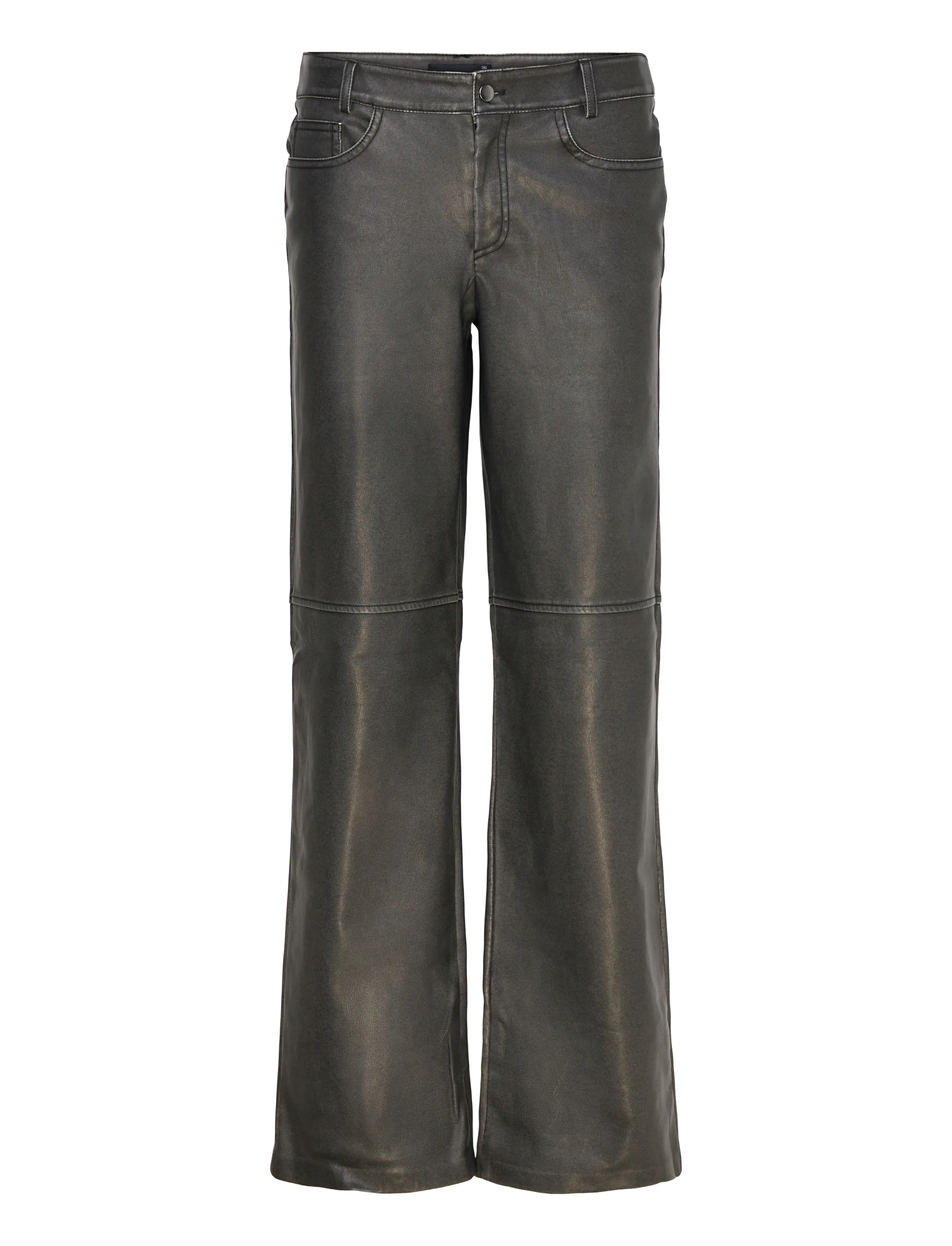 Gina Tricot Distressed pu trousers - Læderbukser - OFFBLACK / grey