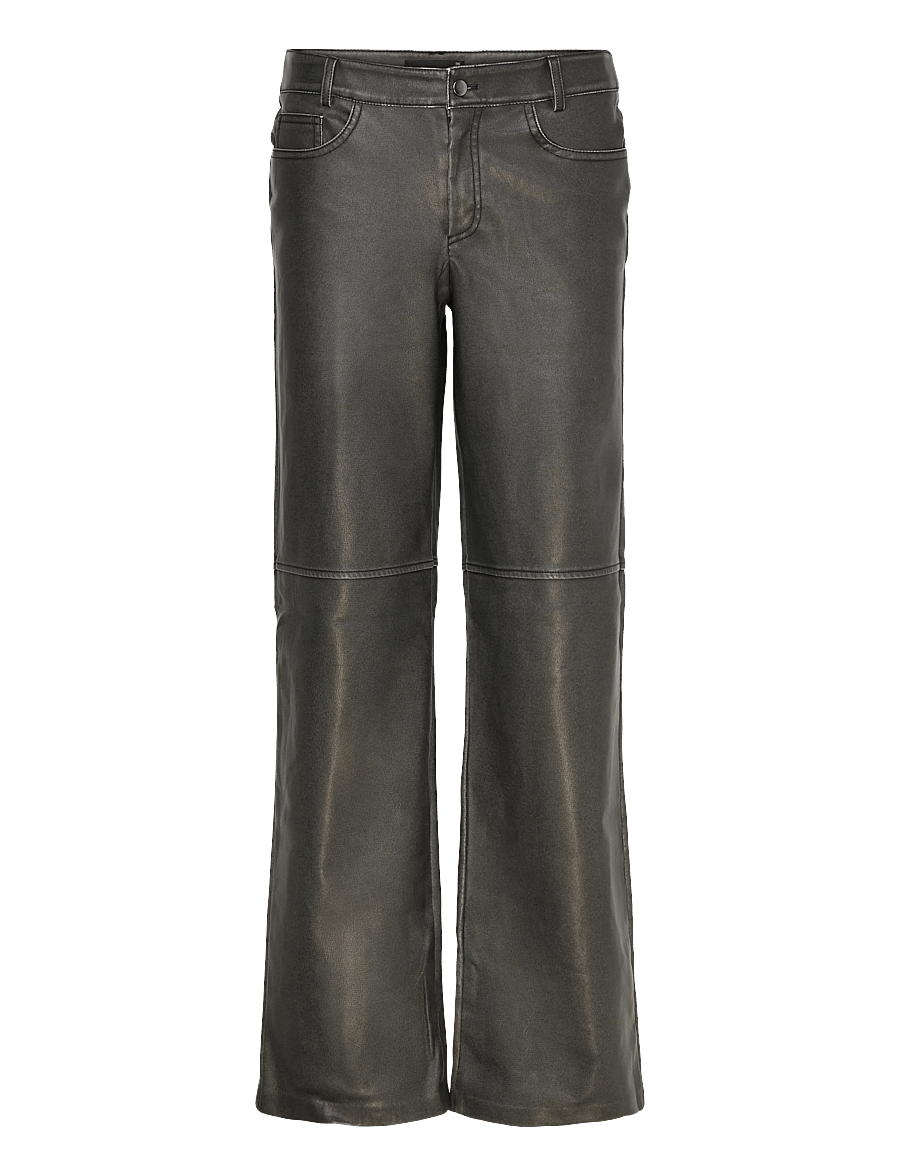 Gina Tricot - Distressed pu trousers - læderbukser - offblack - 0