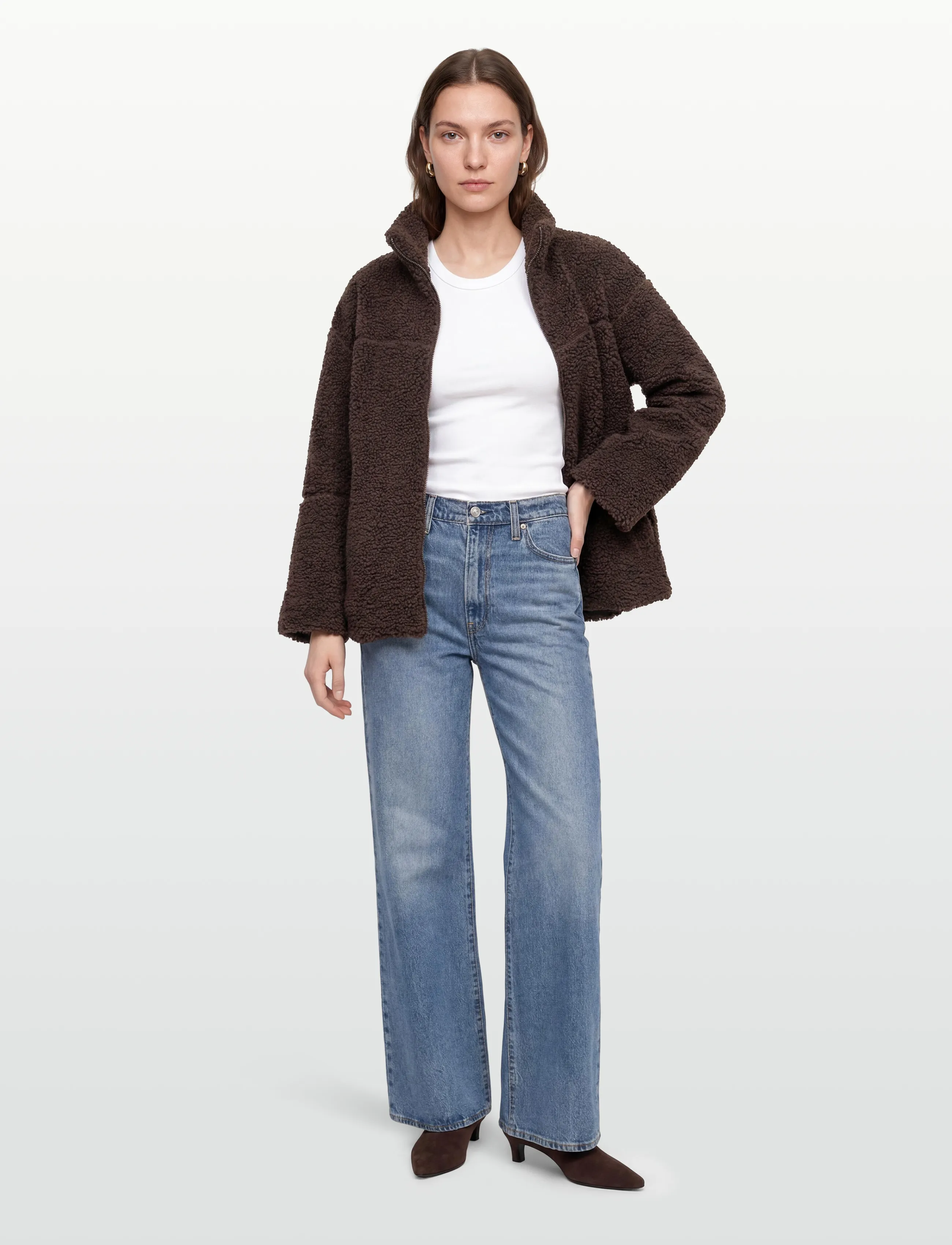 Gina Tricot Pile zip jacket - Vaatteet - MOLE (7382) / brown