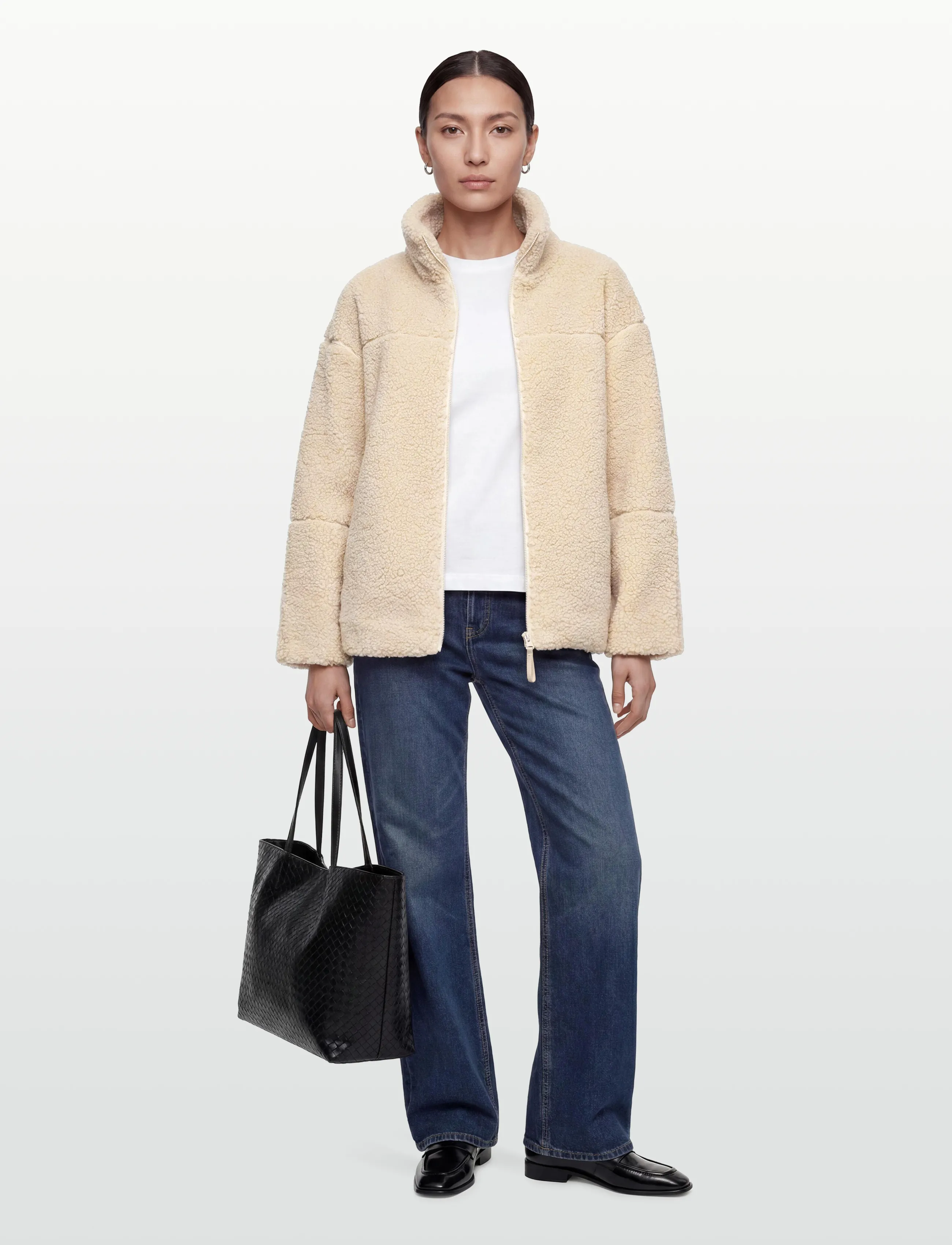 Gina Tricot Pile Zip Jacket, L, Cream, Jakker > Let Sommerjakke, Dame